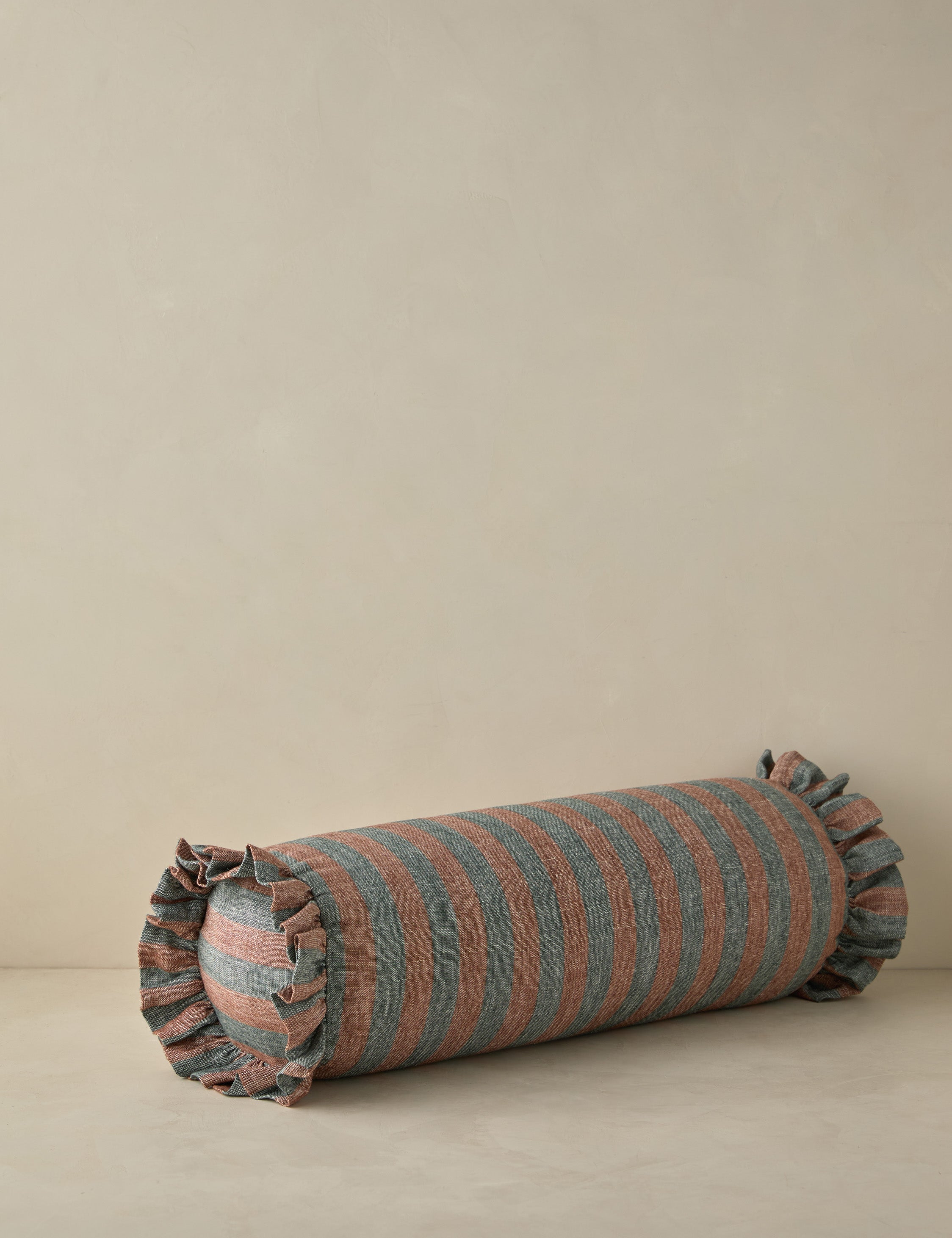Bello Linen Bolster Pillow | Striped Design, Ruffled Ends