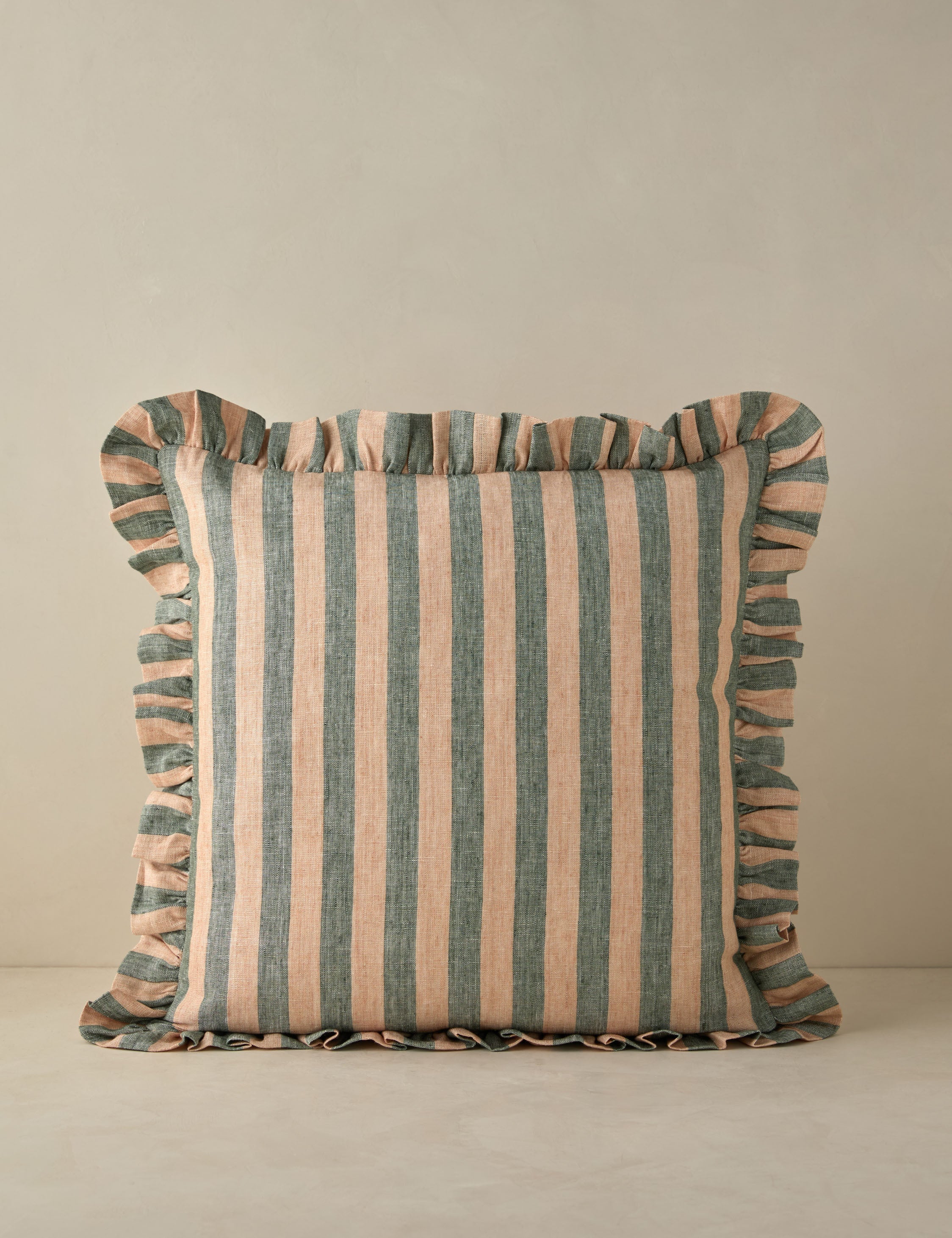 Amara Ruffle Pillow | Linen, Striped Design