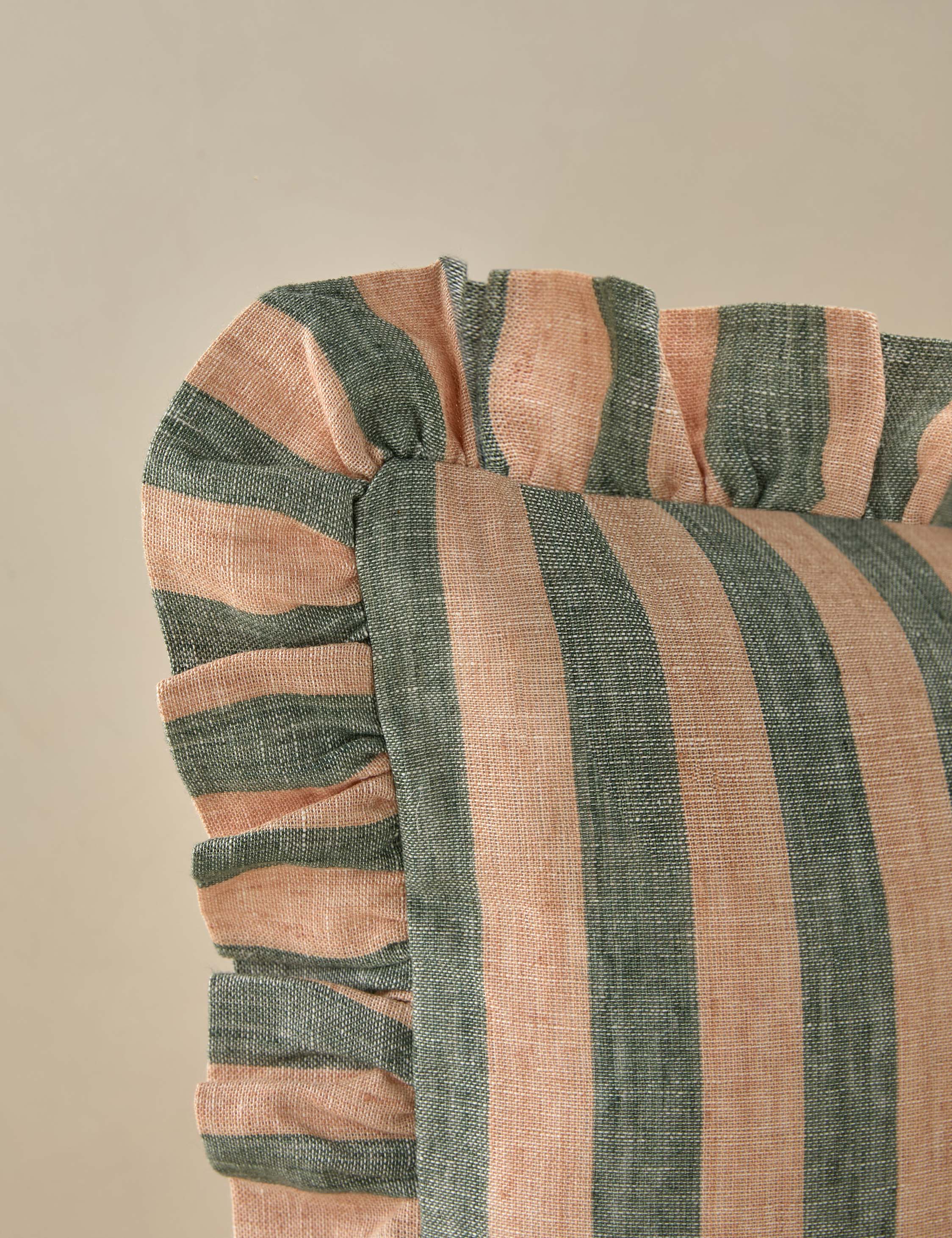 Amara Ruffle Pillow | Linen, Striped Design
