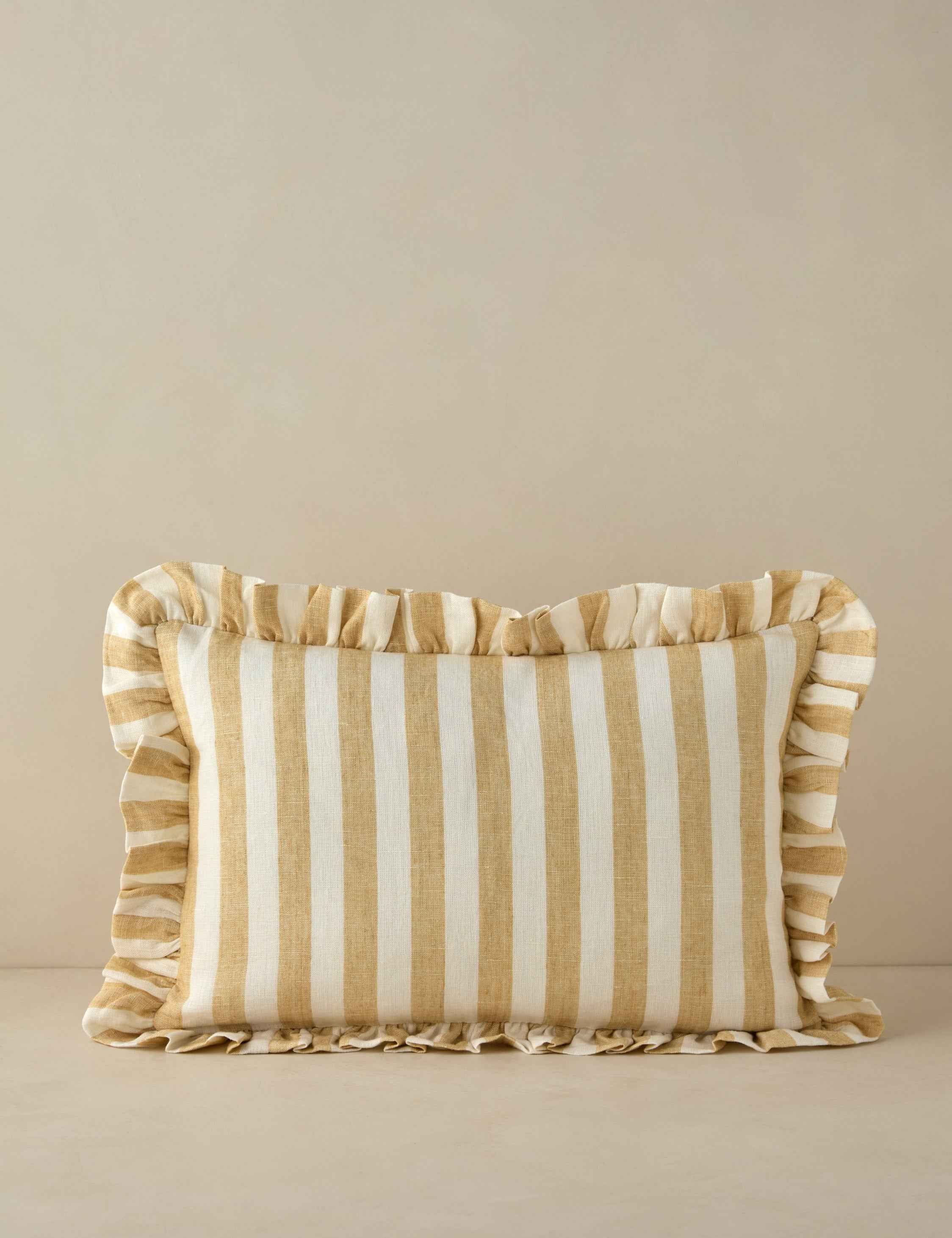 Amara Ruffle Pillow | Linen, Striped Design