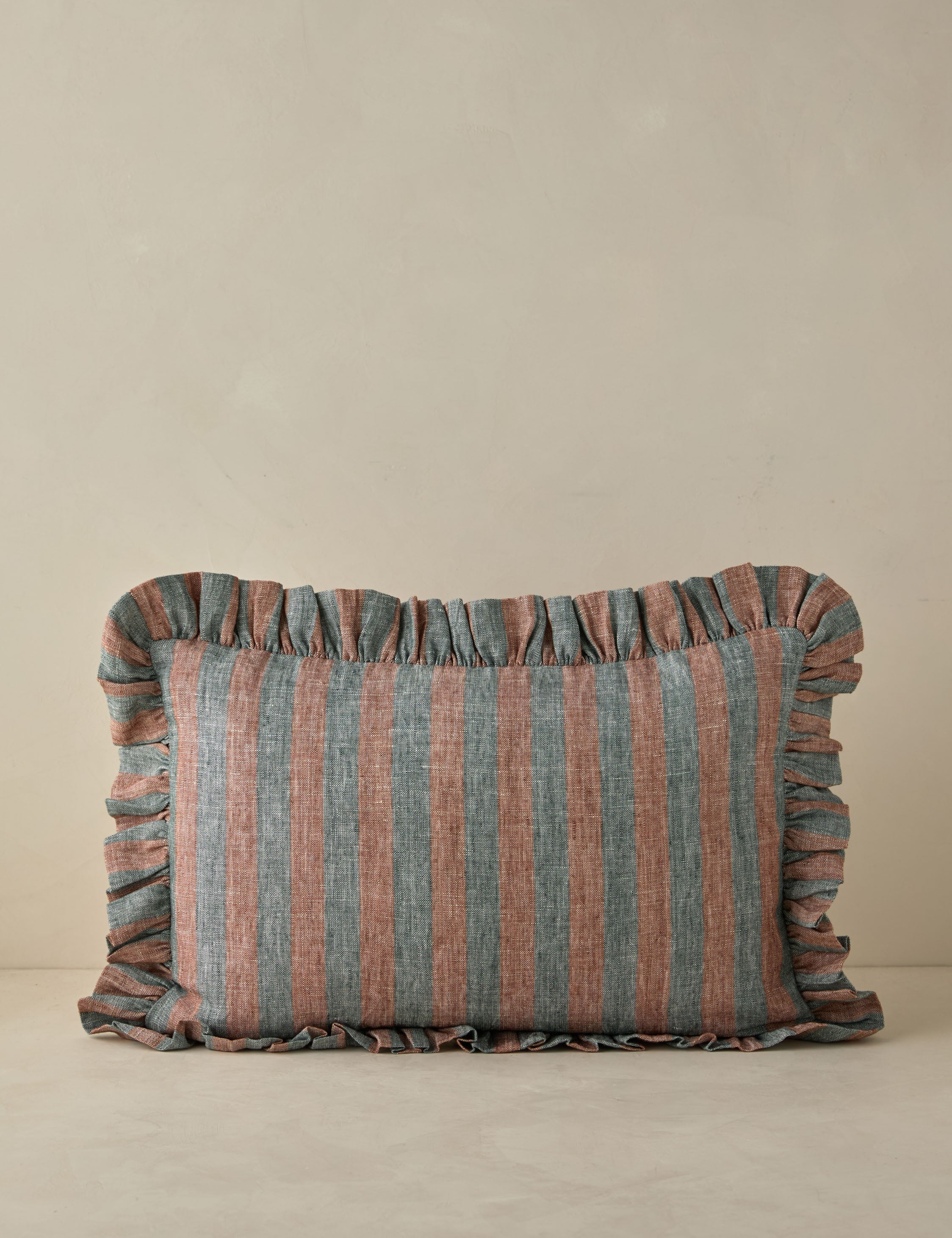 Amara Ruffle Pillow | Linen, Striped Design