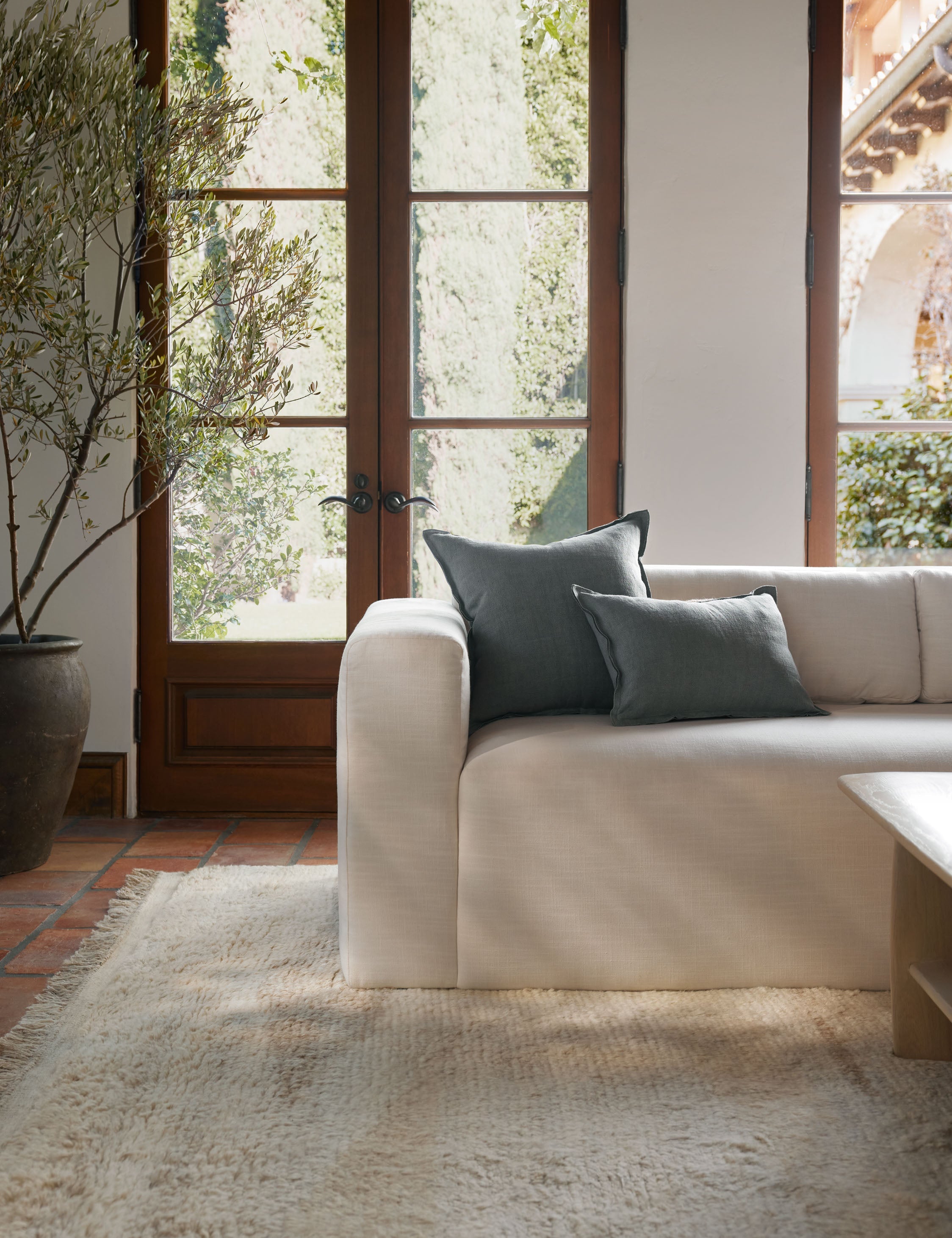 Luna Linen Lumbar Pillow | Superior-Quality Flax, Tonal Stitch Detail