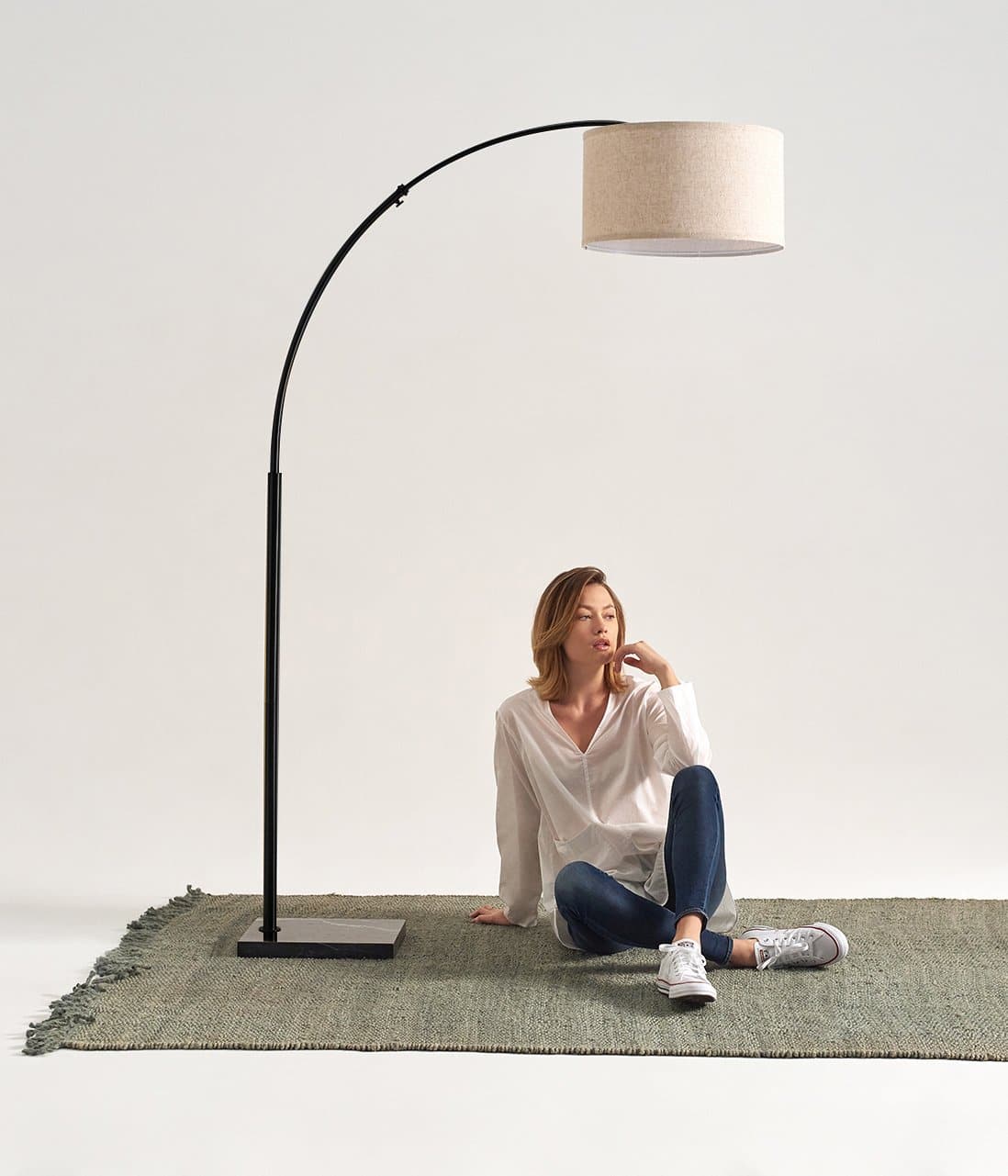 Luna Arc Floor Lamp | Natural Marble Base, Smart Home Compatible