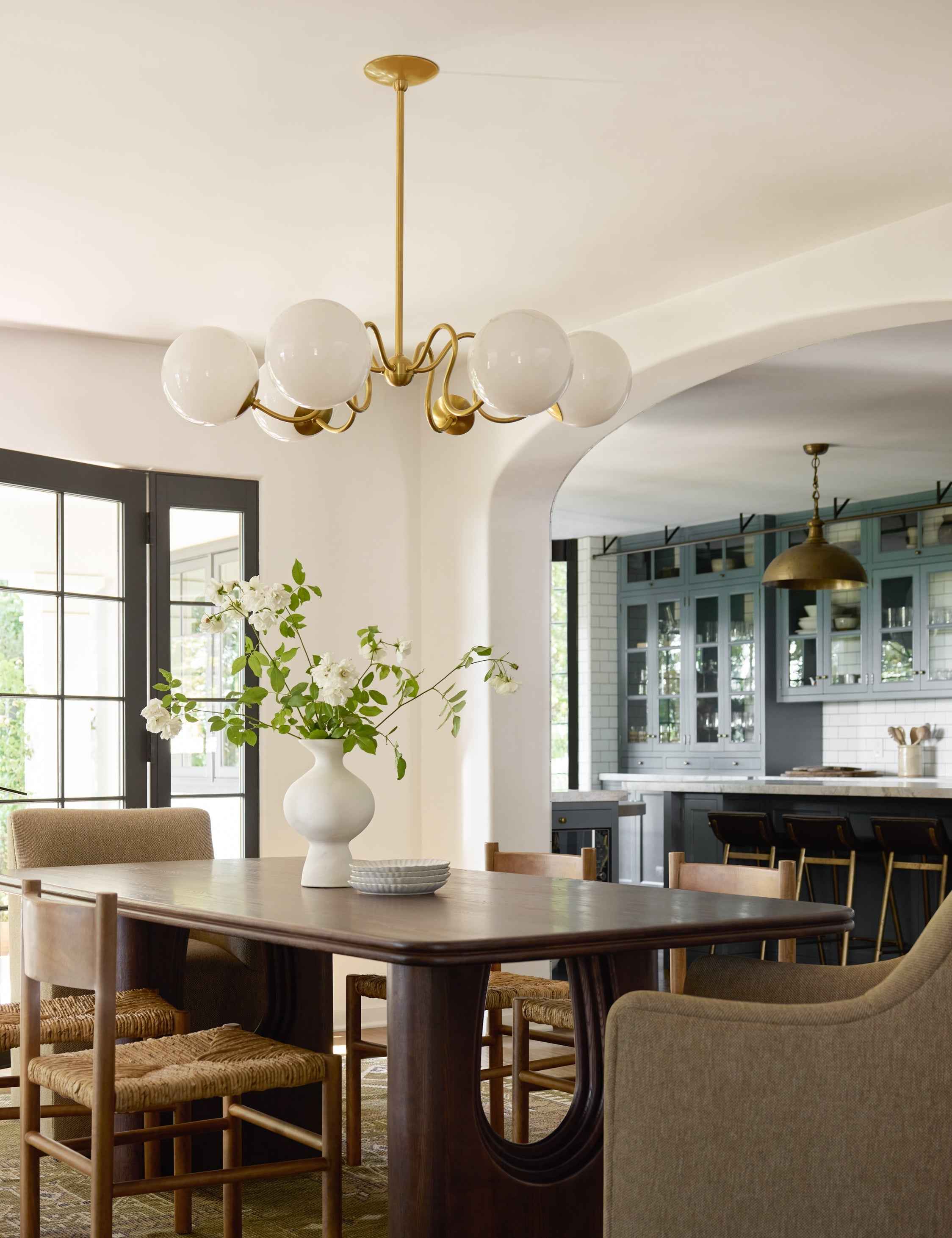 Juno Chandelier | Midcentury Italian, Opal Globe Shades