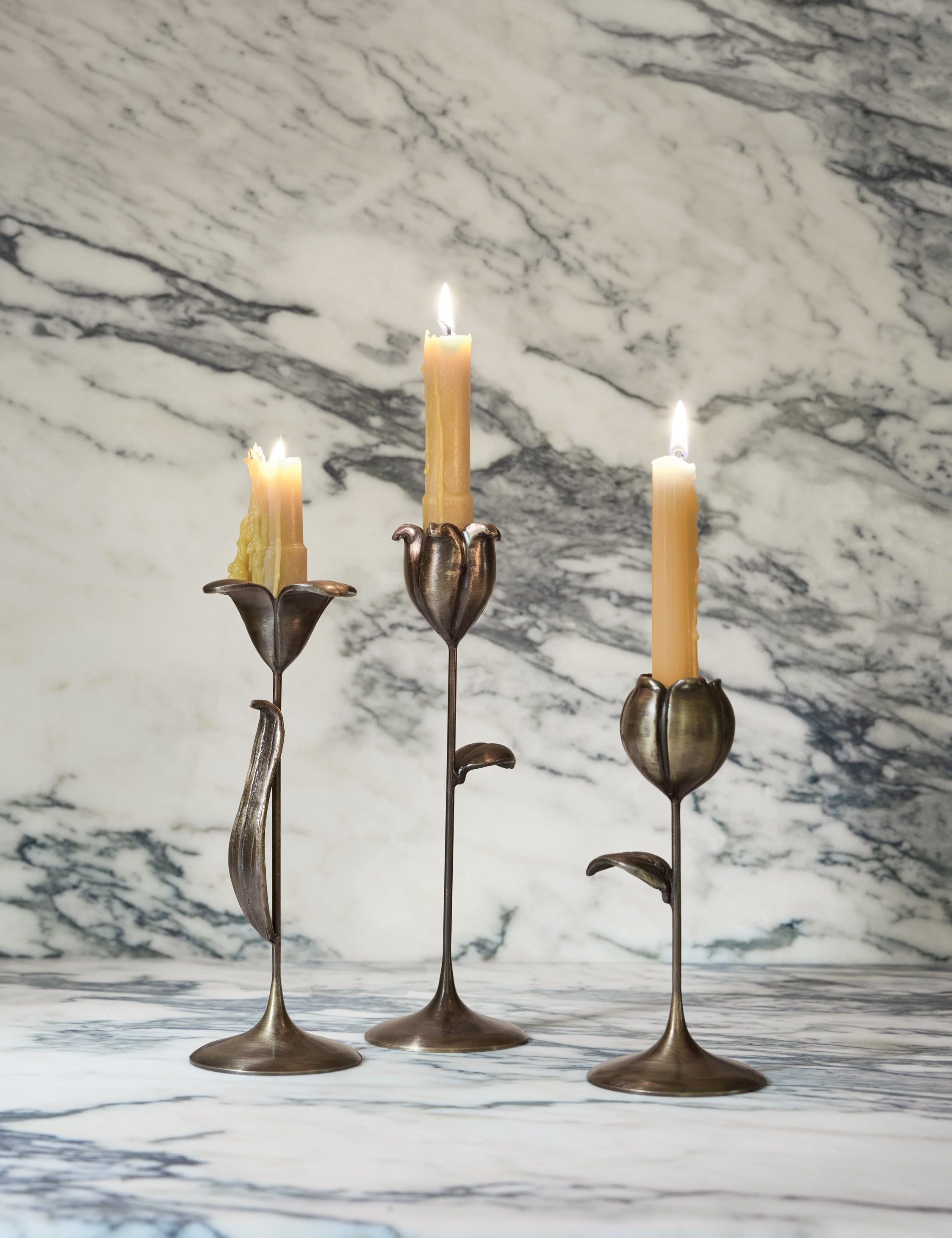 Olivia Candlestick Set | Handcrafted Bronze Floral Design