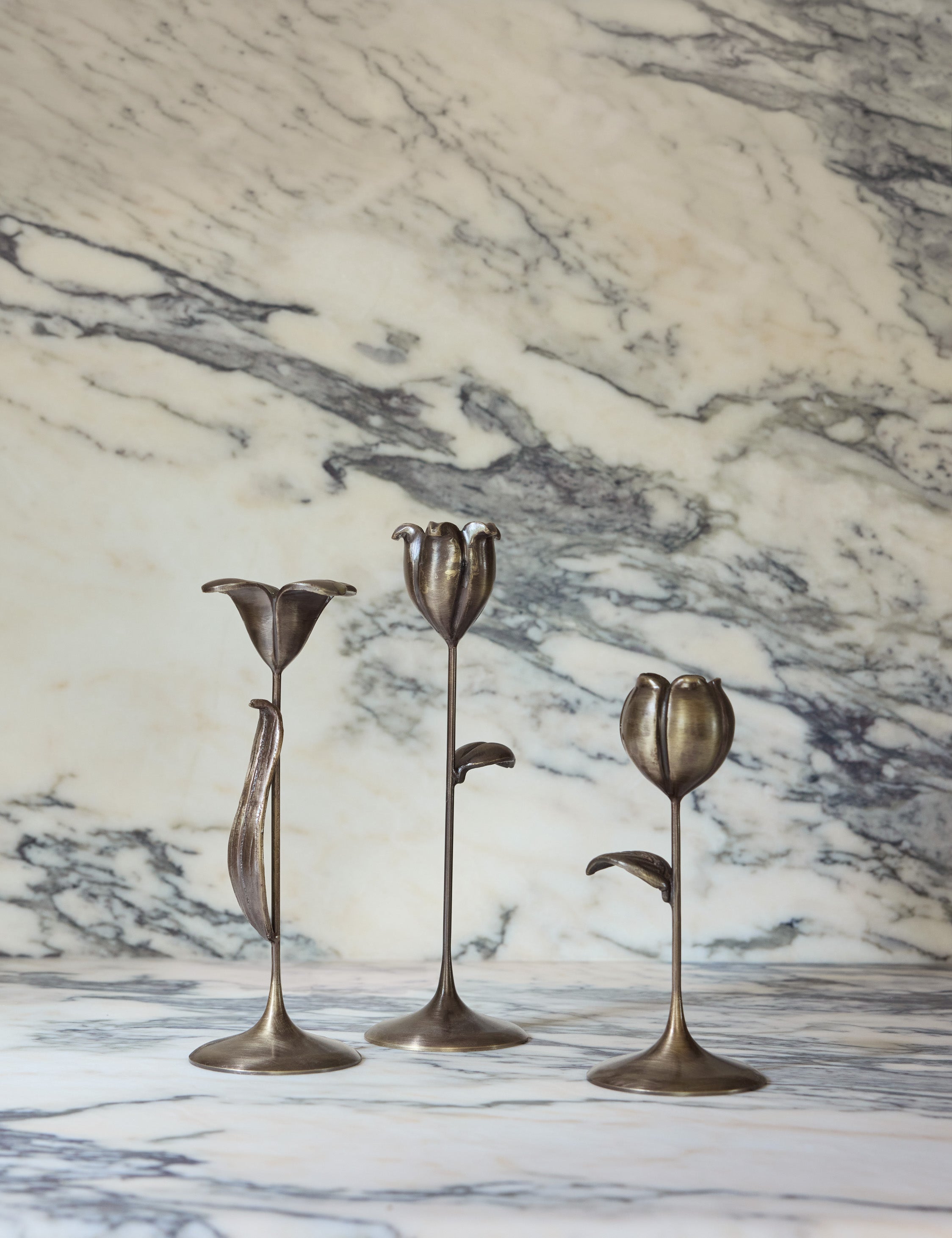 Olivia Candlestick Set | Handcrafted Bronze Floral Design