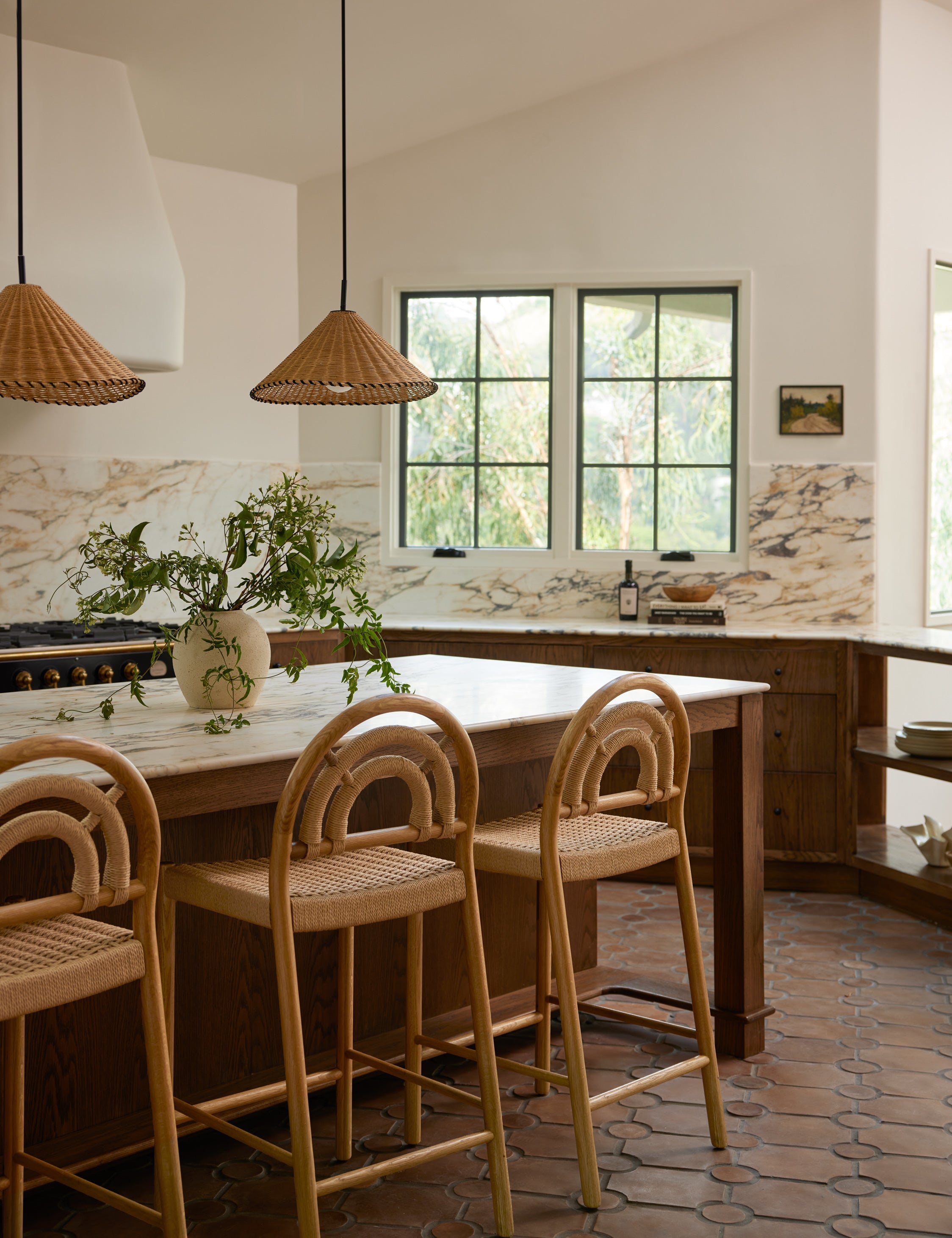 Terra Pendant Light | Natural Fiber Design, Black Leather Stitching