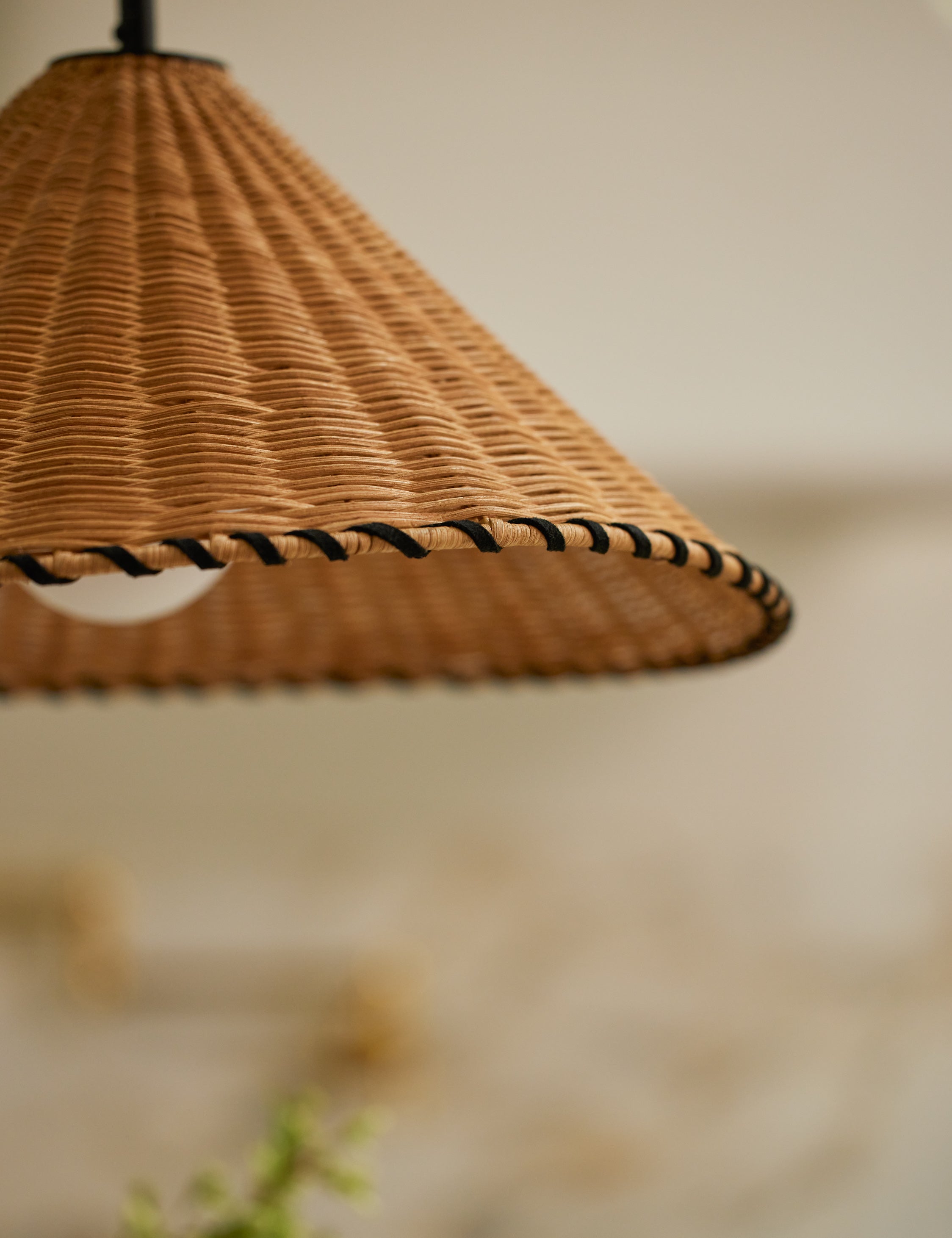 Terra Pendant Light | Natural Fiber Design, Black Leather Stitching