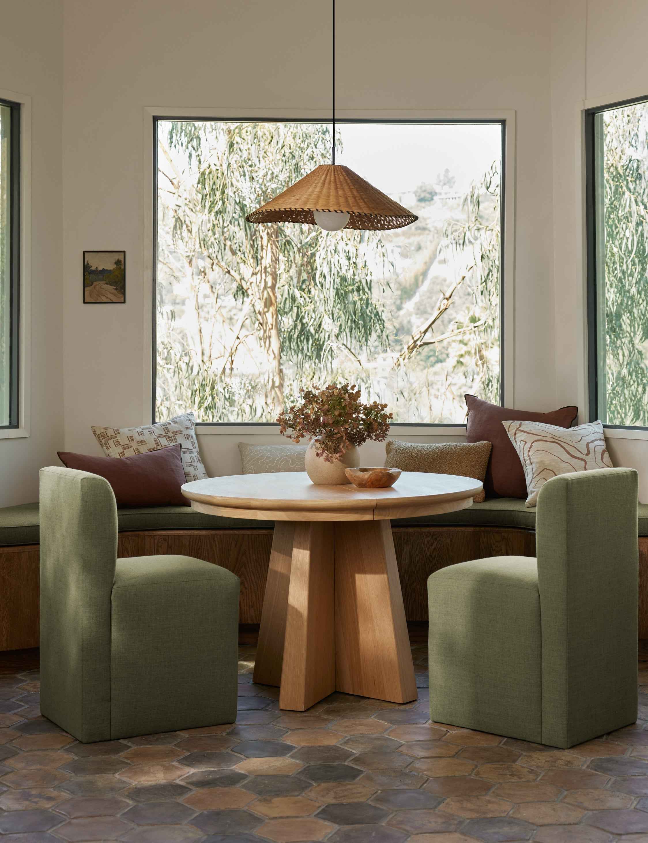 Terra Pendant Light | Natural Fiber Design, Black Leather Stitching