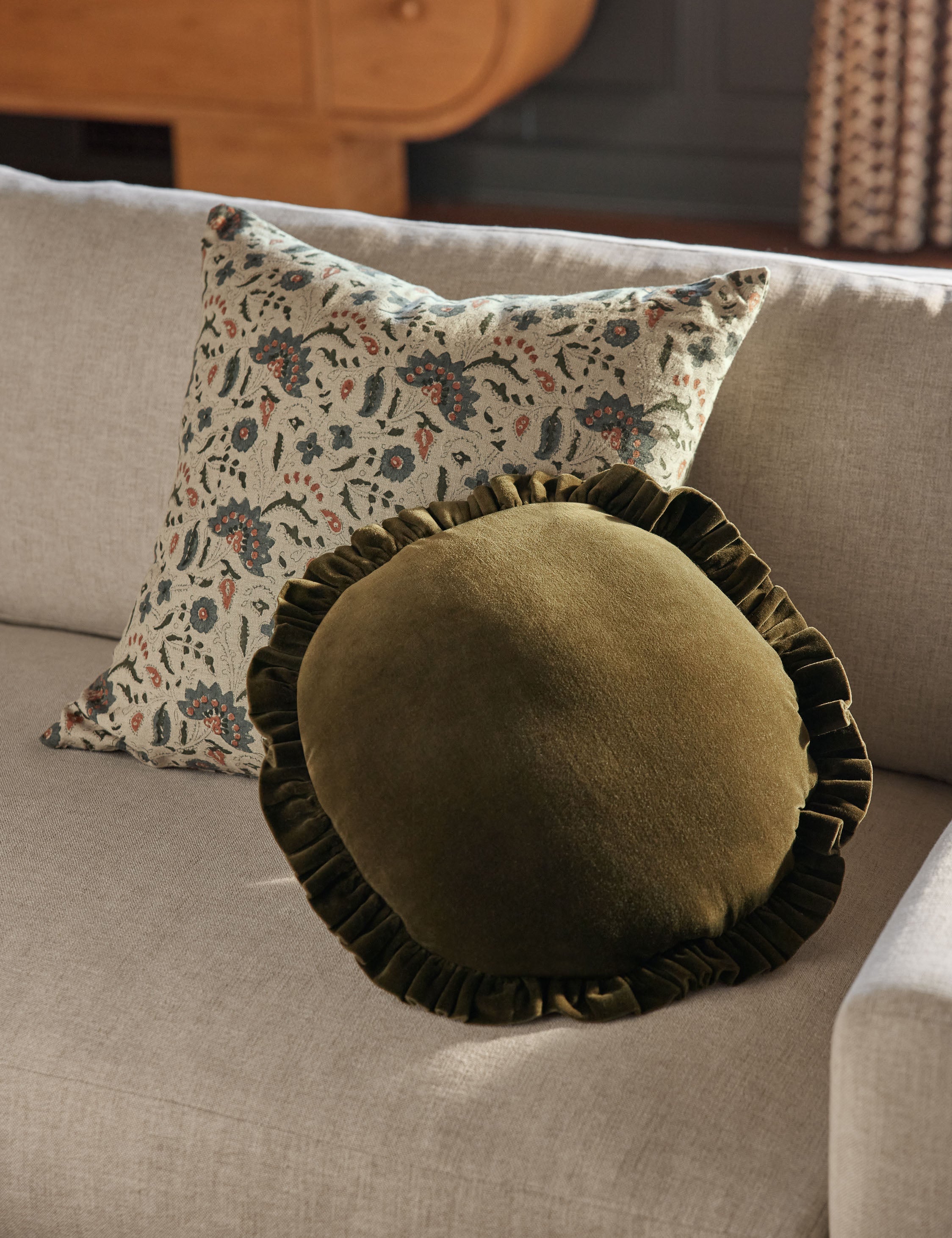 Elysian Linen Pillow | Handmade Block Print, Floral Design
