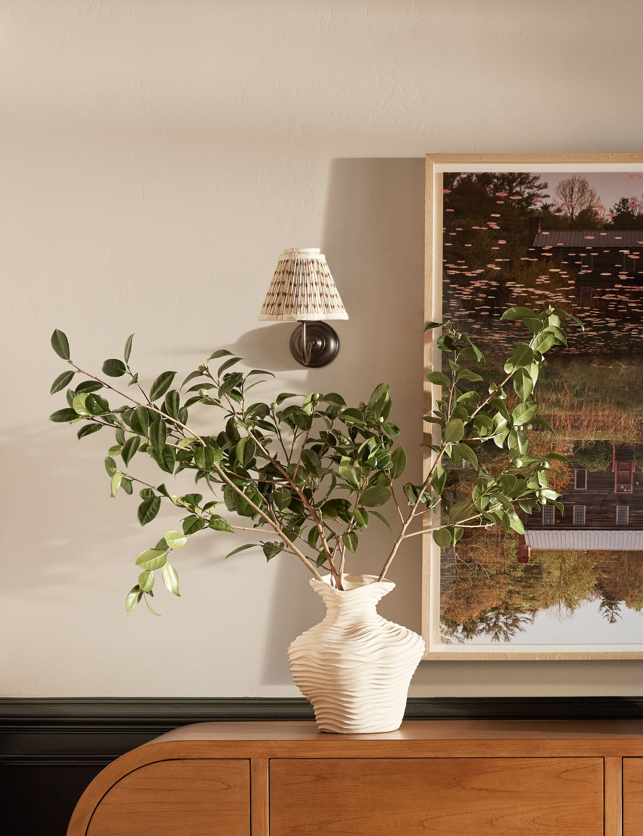 Juno Wall Sconce | Pleated Floral Shade, Textured Design
