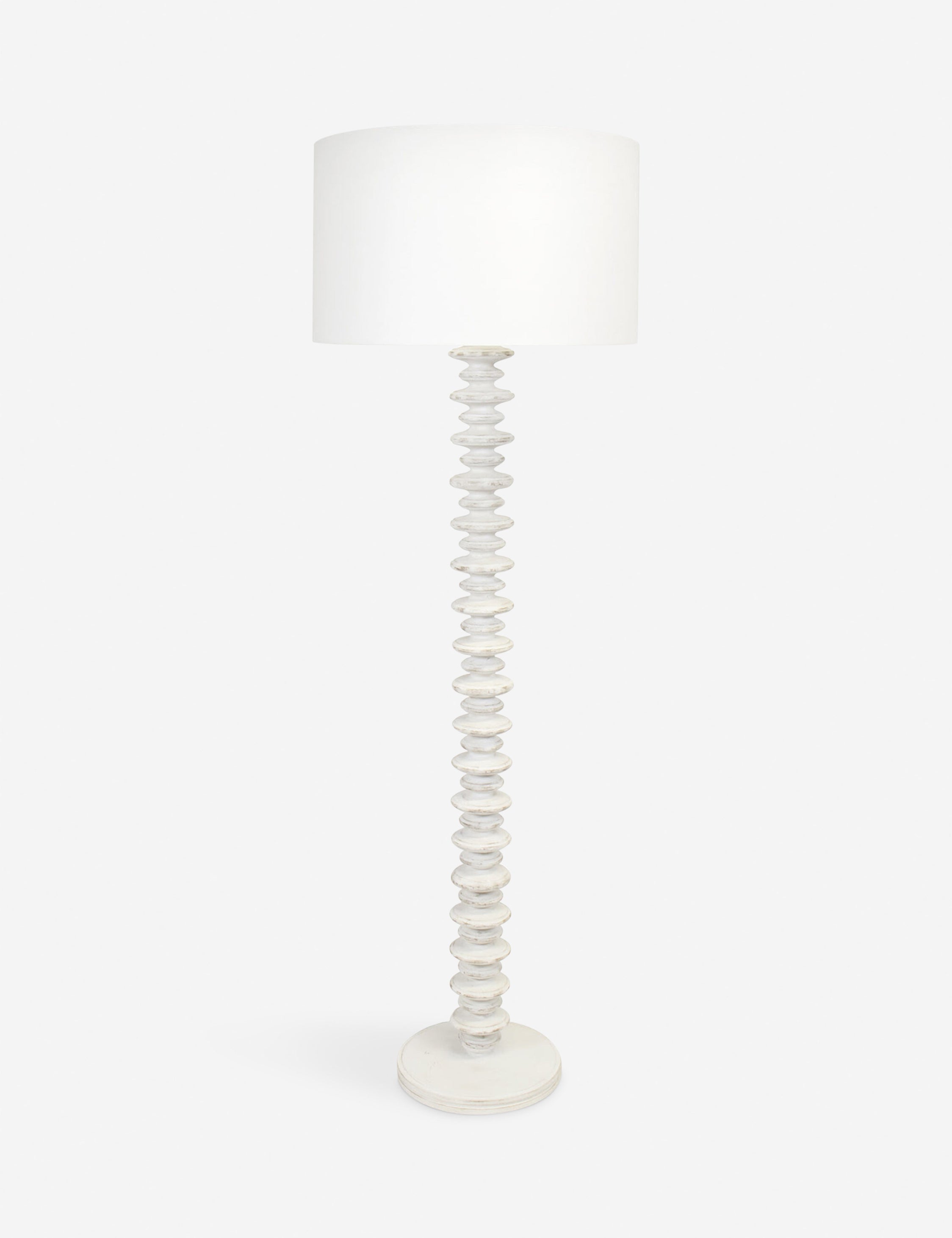 Fino Floor Lamp | Textured Wooden Bands, Linen Drum Shade