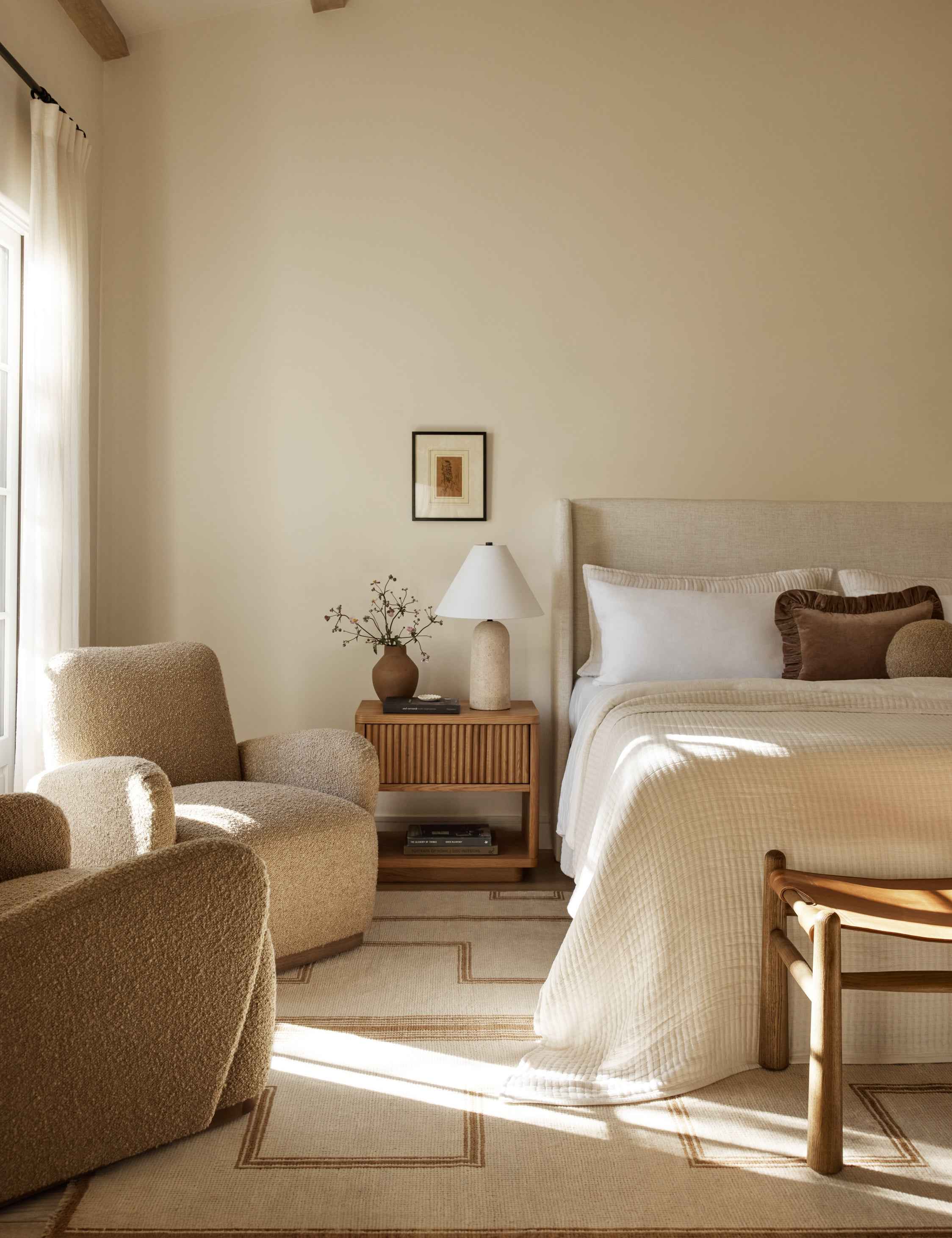 Mira Table Lamp | Travertine Base, Tapered Linen Shade