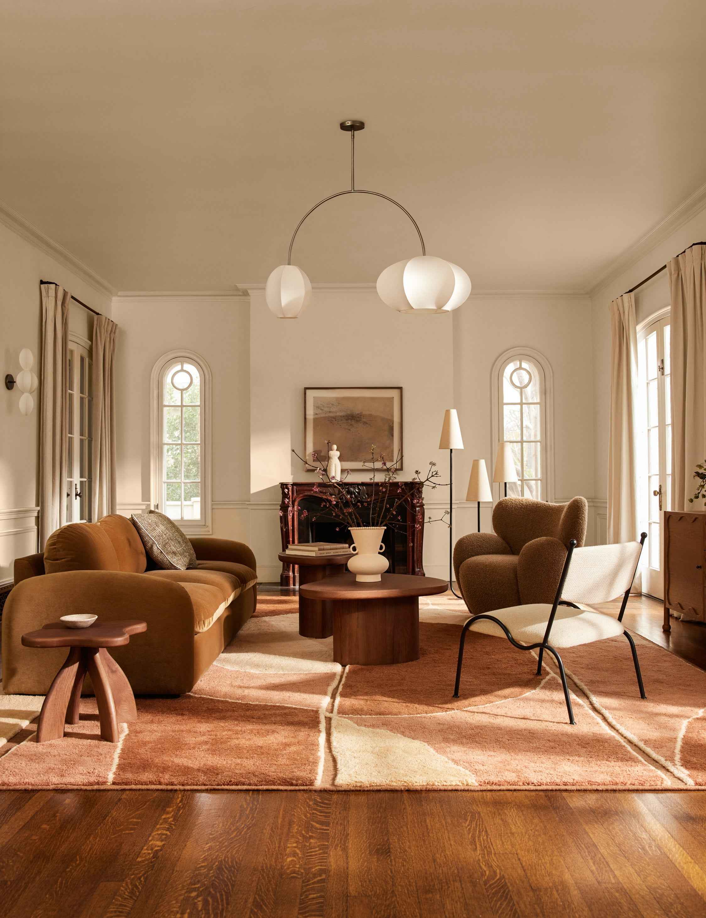 Lunara Linear Chandelier | Lantern Shades, Arc-Shape Design