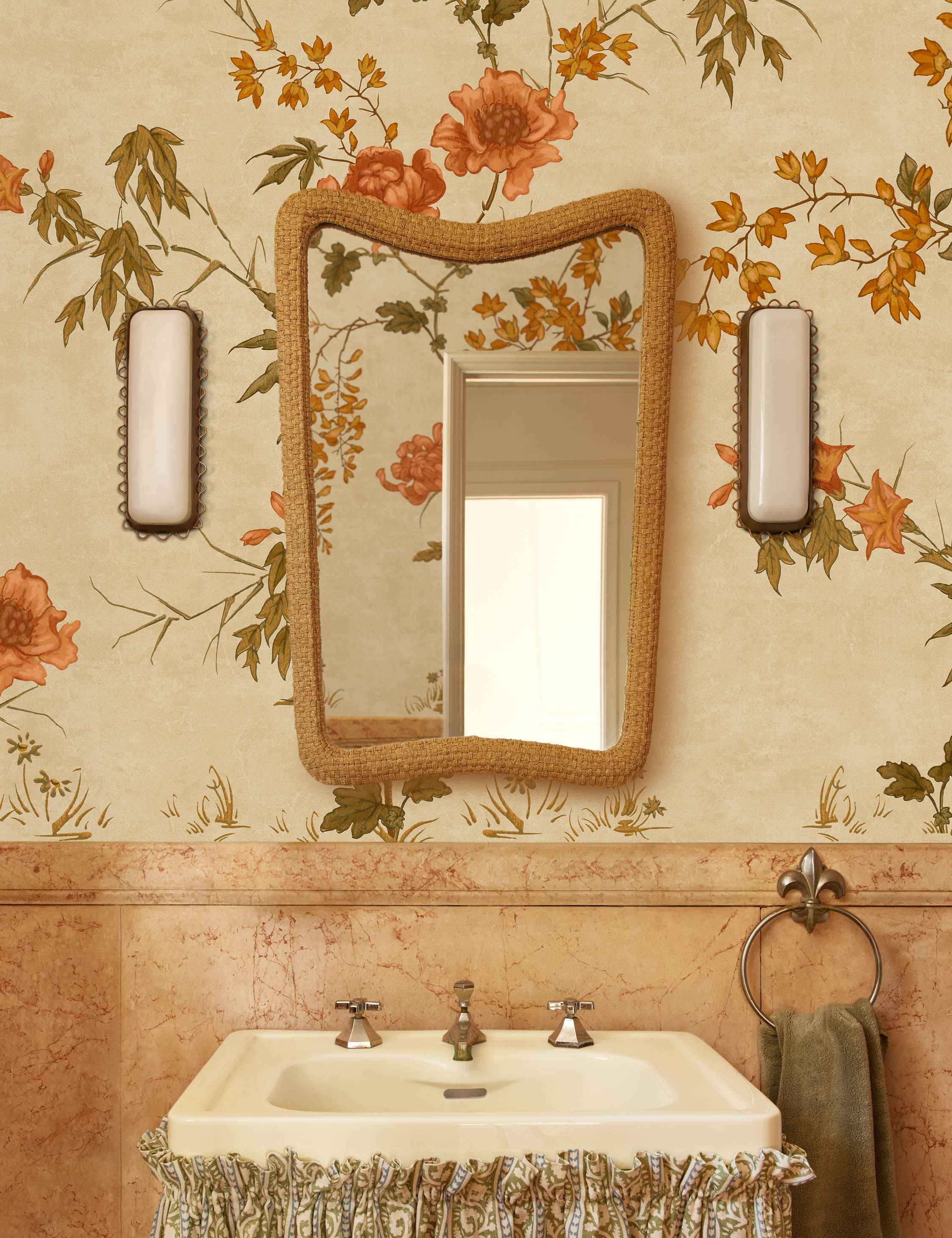 Savita Wall Sconce | Glass Shade, Wavy Metal Trim