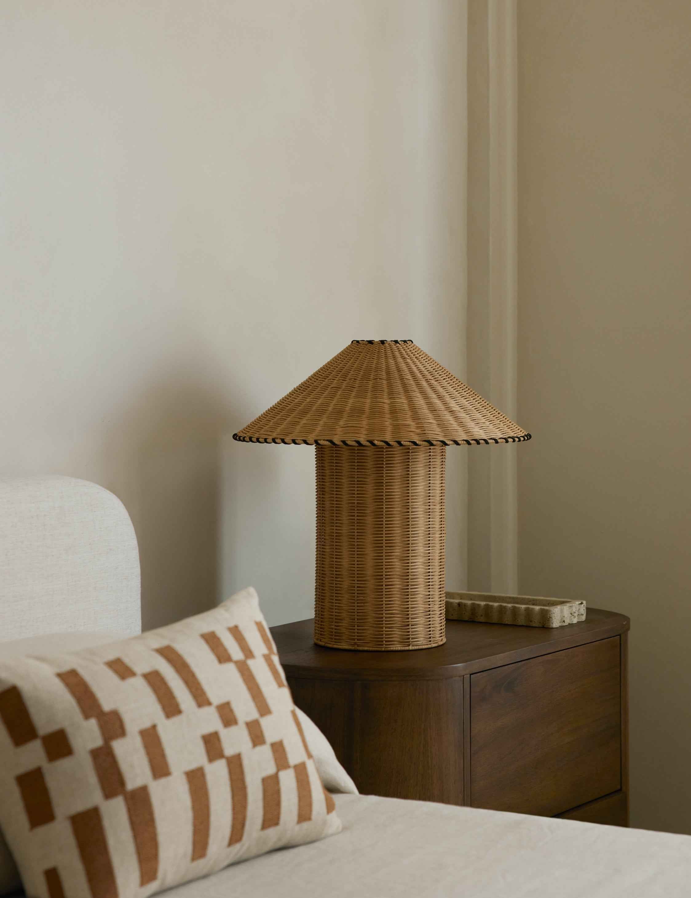 Terrene Table Lamp | Rattan Base with Leather Stitching