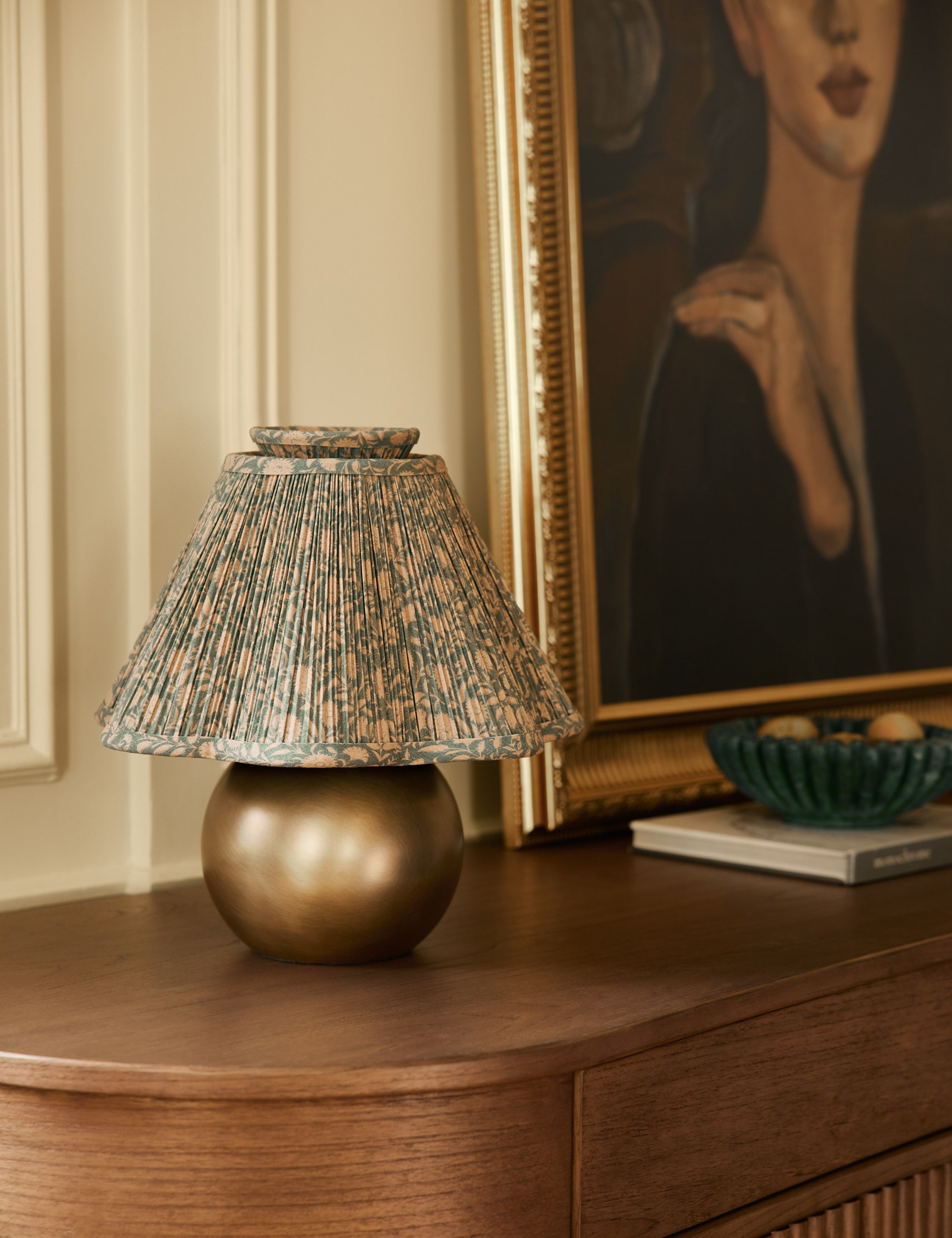 Juno Table Lamp | Pleated Floral Shade, Metal Base