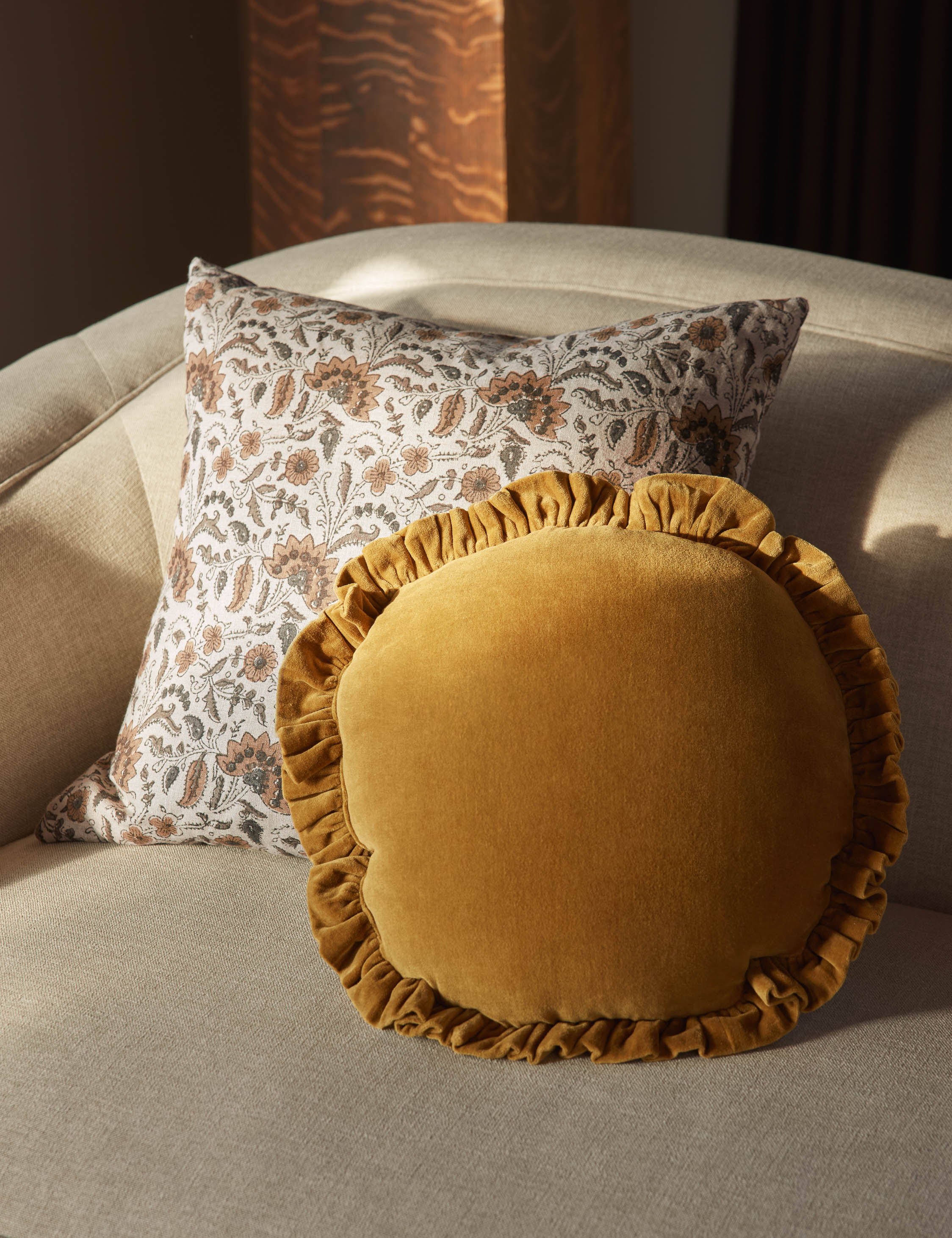 Elysian Linen Pillow | Handmade Block Print, Floral Design