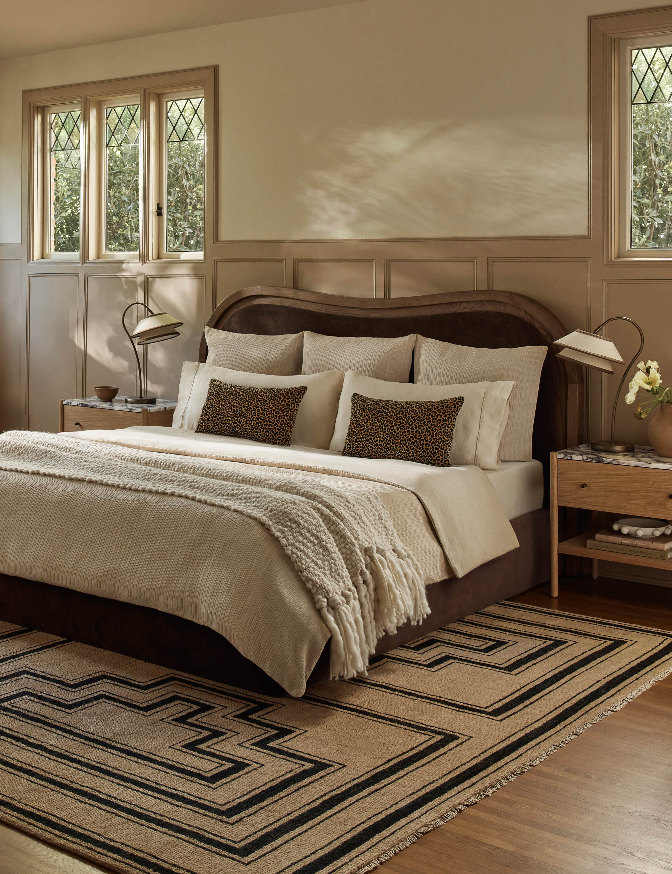 Gavril Platform Bed | Solid Ash Border, Upholstered Headboard
