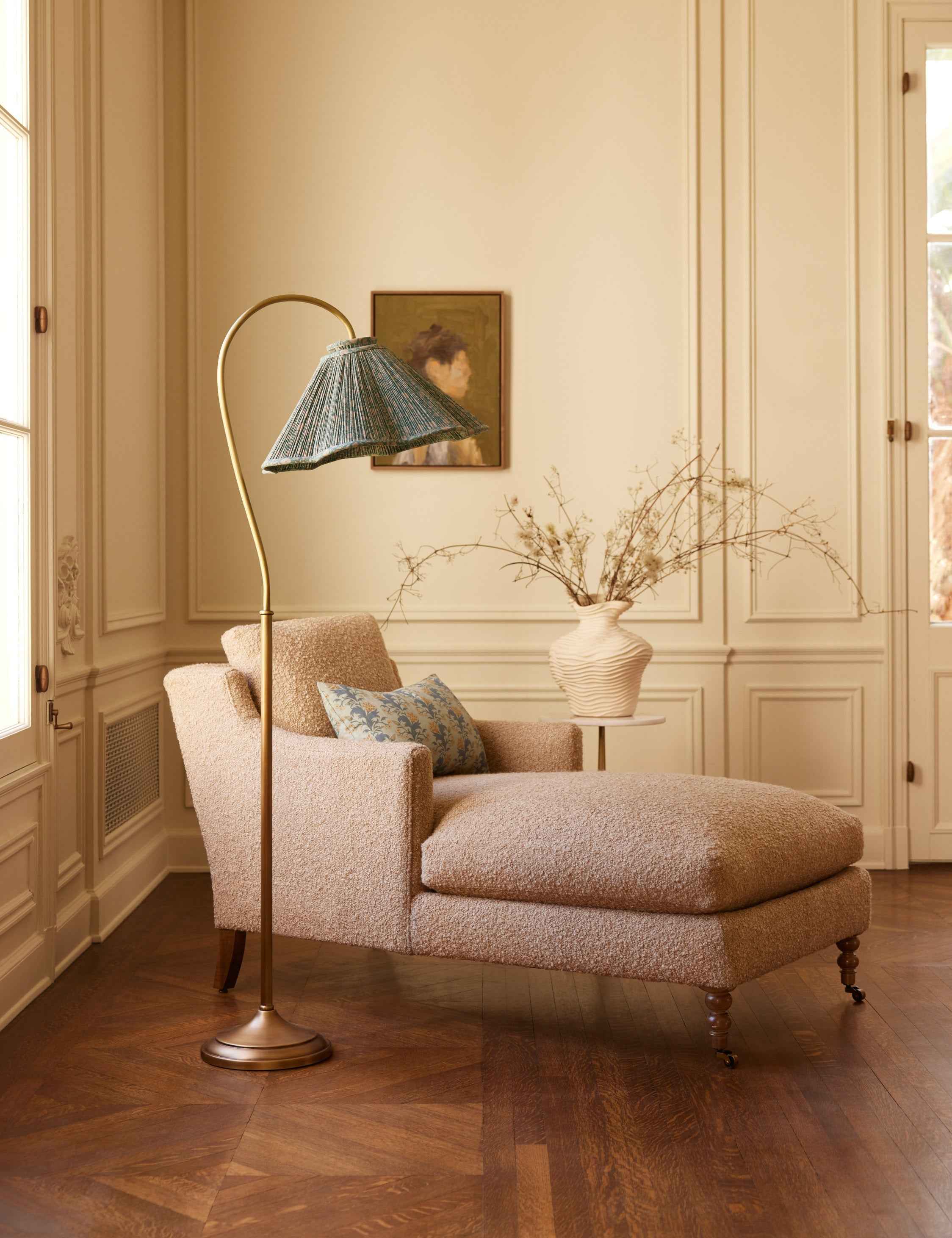 Juno Floor Lamp | Gooseneck Design, Floral Pleated Shade