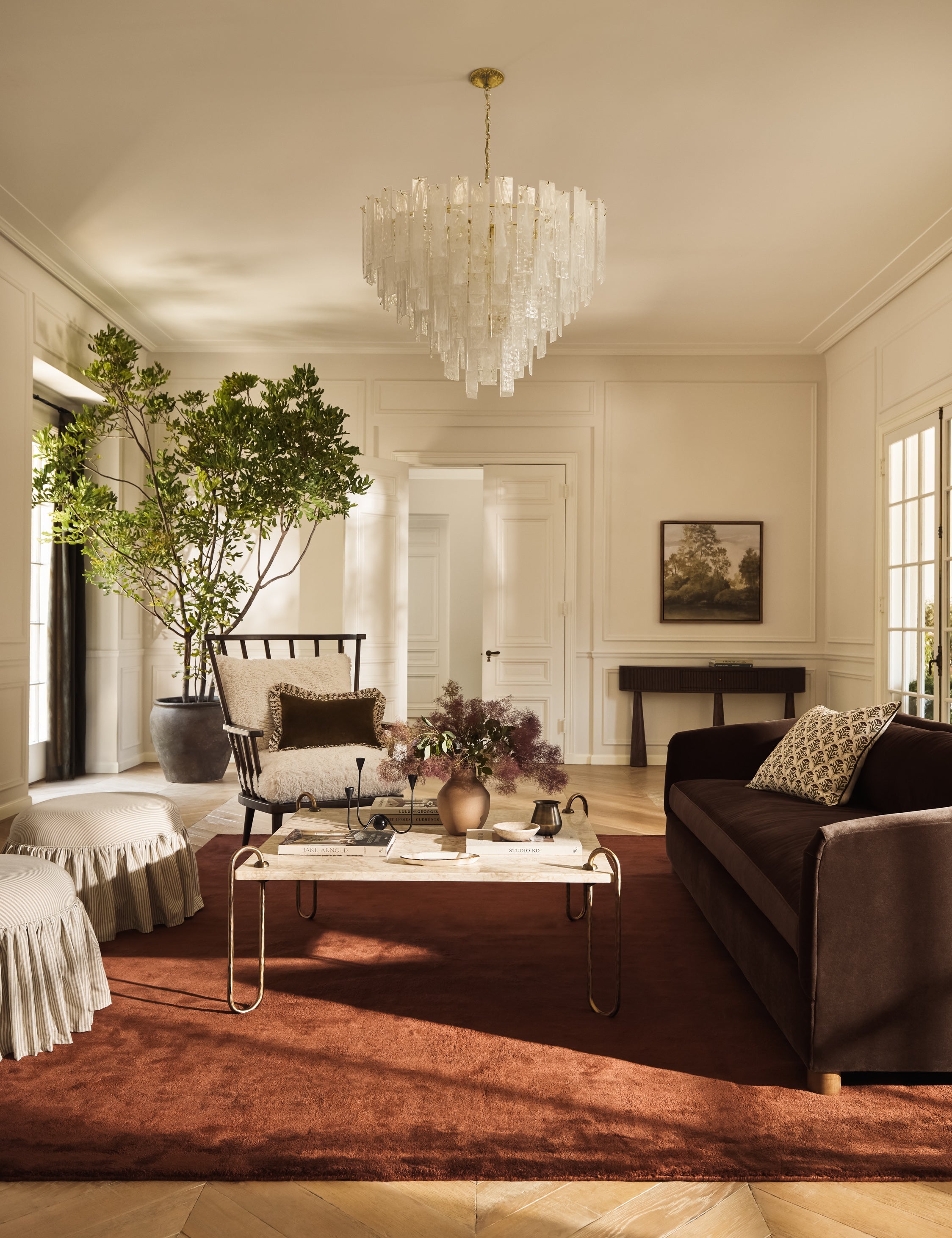 Kona Coffee Table | Ivory Marble Top, Bronze-Plated Legs