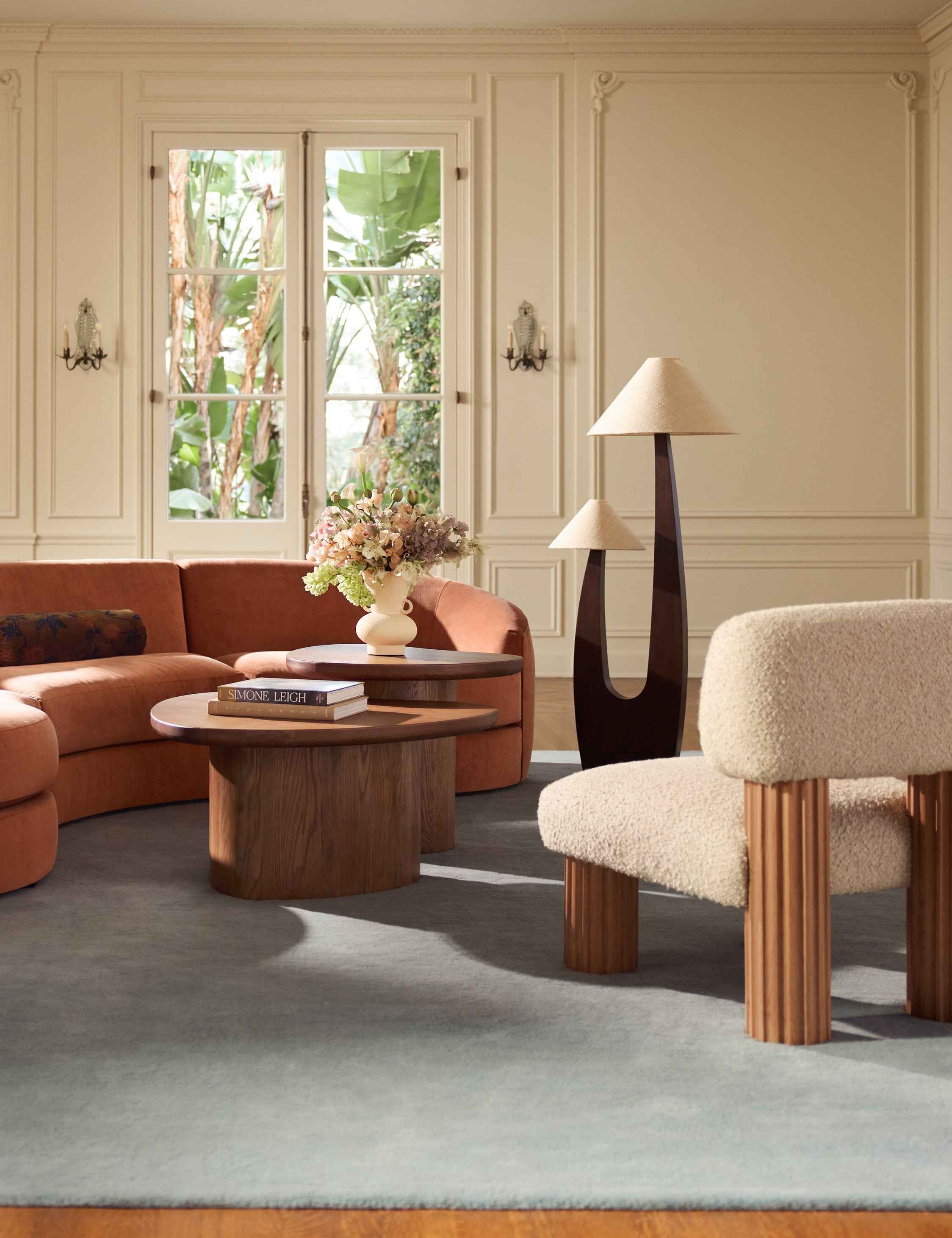 Arca Floor Lamp | Sculptural Wood Base, Hemp Shades