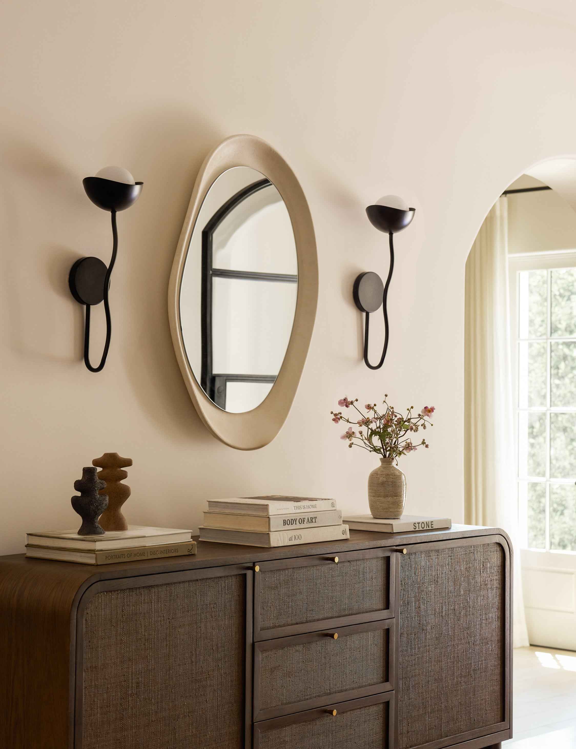 Kaya Sconce | Opal Glass Orb, Wavy Arm Design