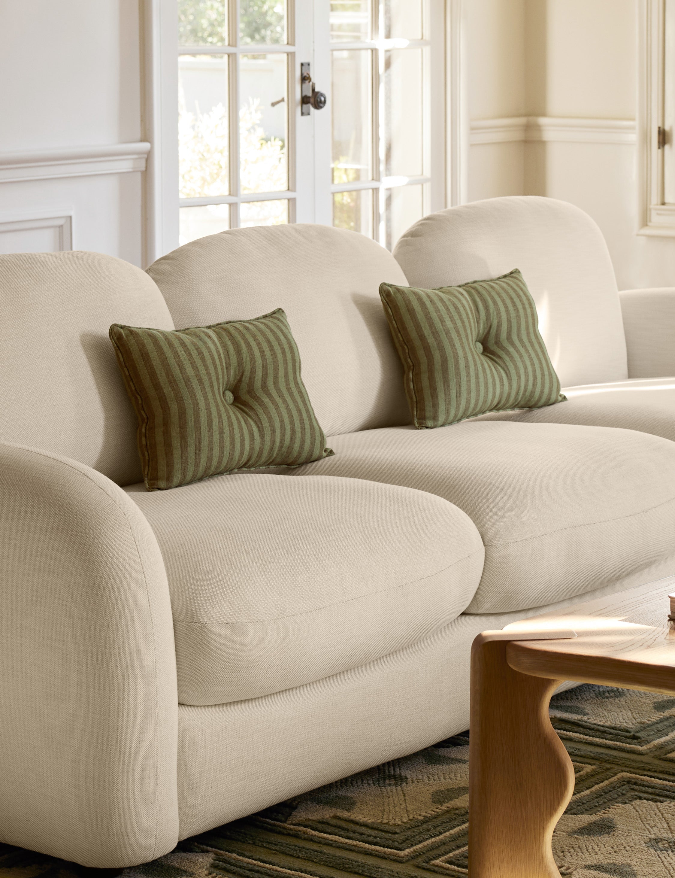 Waverly Pillow | Linen with Striped Design and Tufted Button