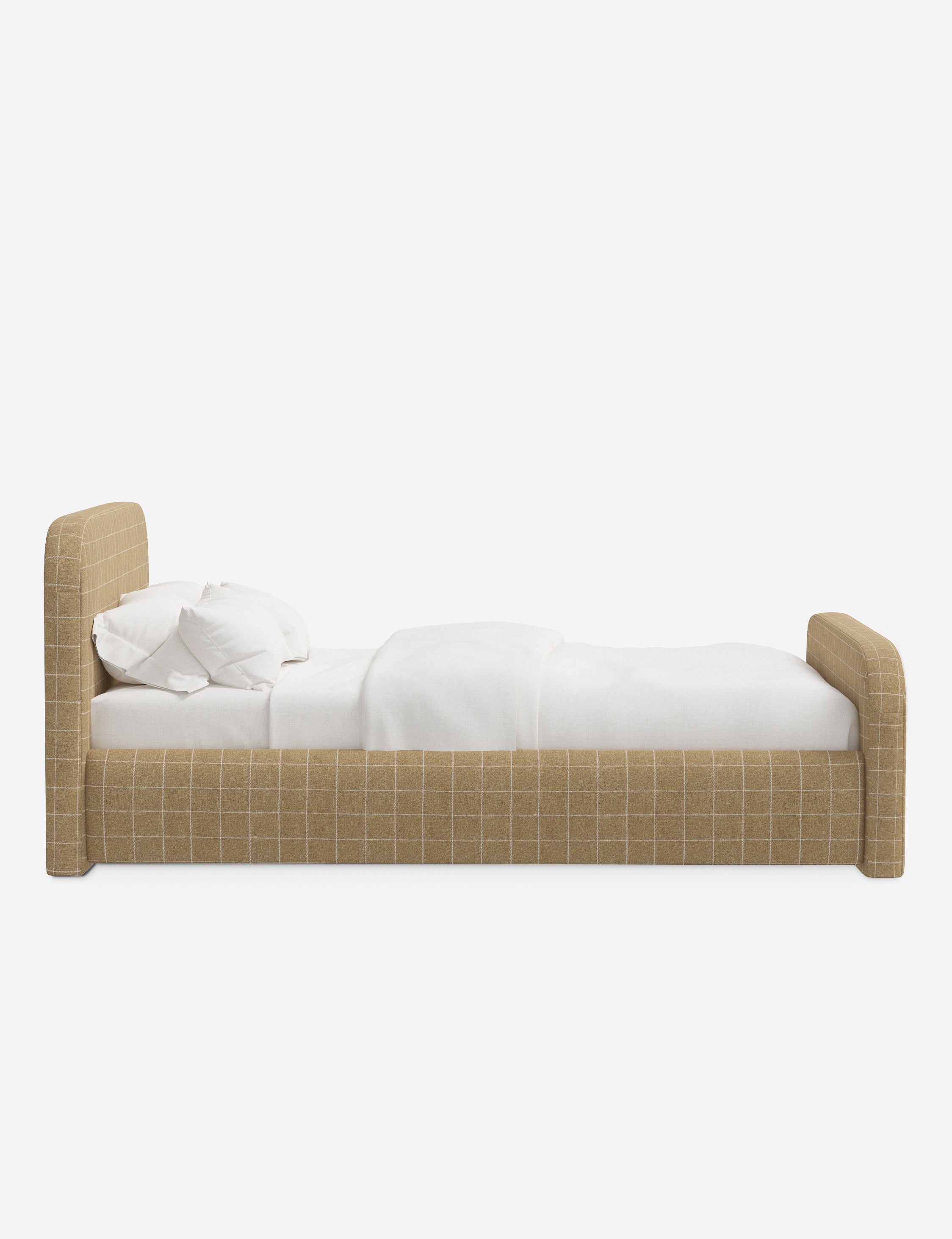 Bela Upholstered Bed | Low Rounded Headboard, Raised Footboard