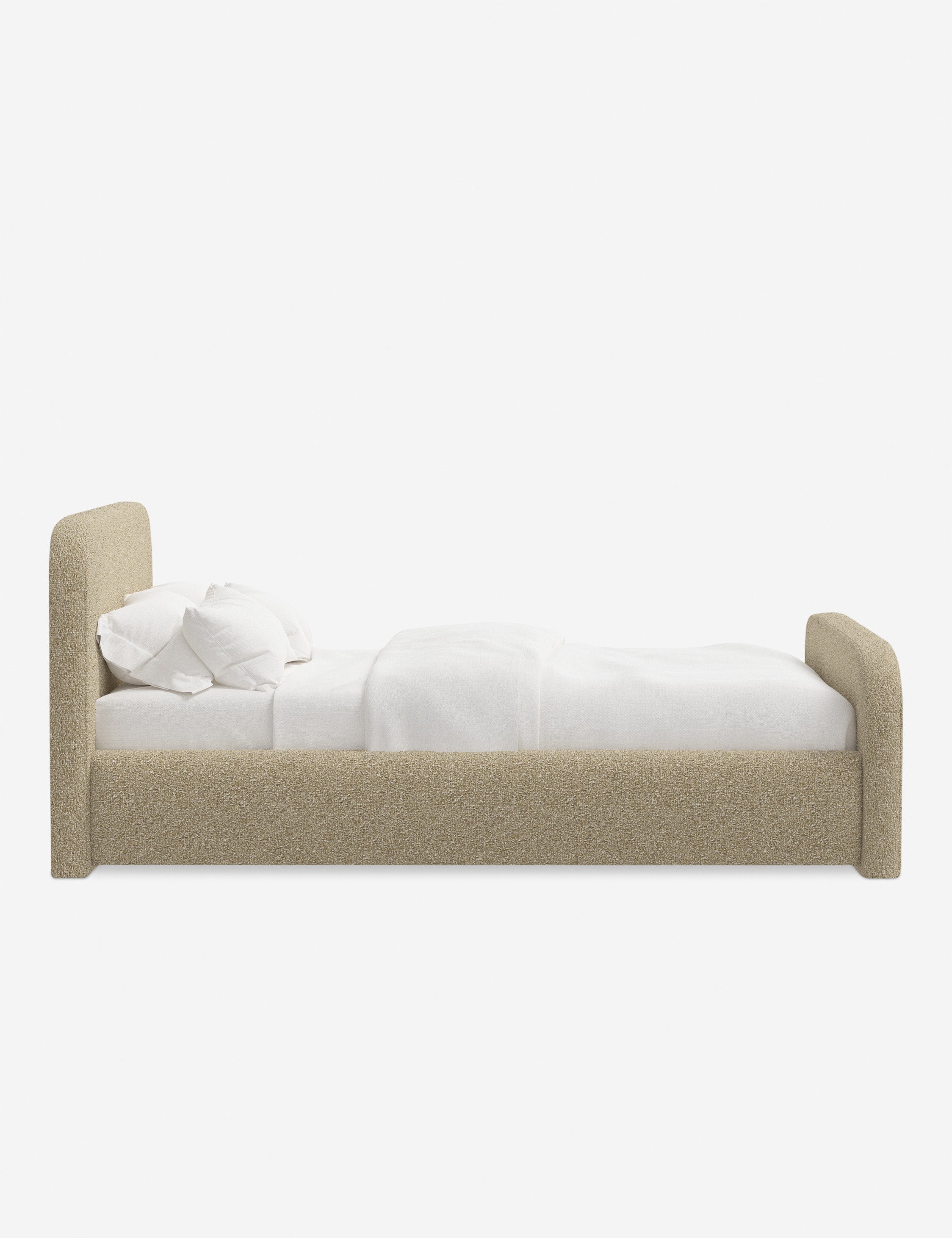 Bela Upholstered Bed | Low Rounded Headboard, Raised Footboard