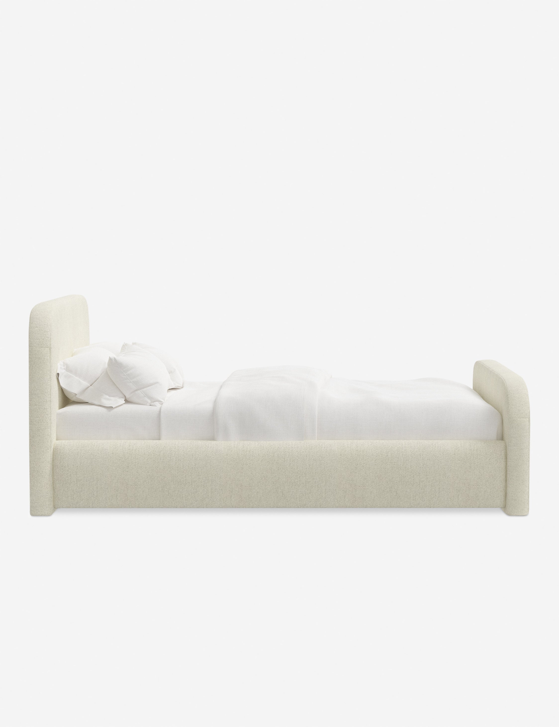 Bela Upholstered Bed | Low Rounded Headboard, Raised Footboard