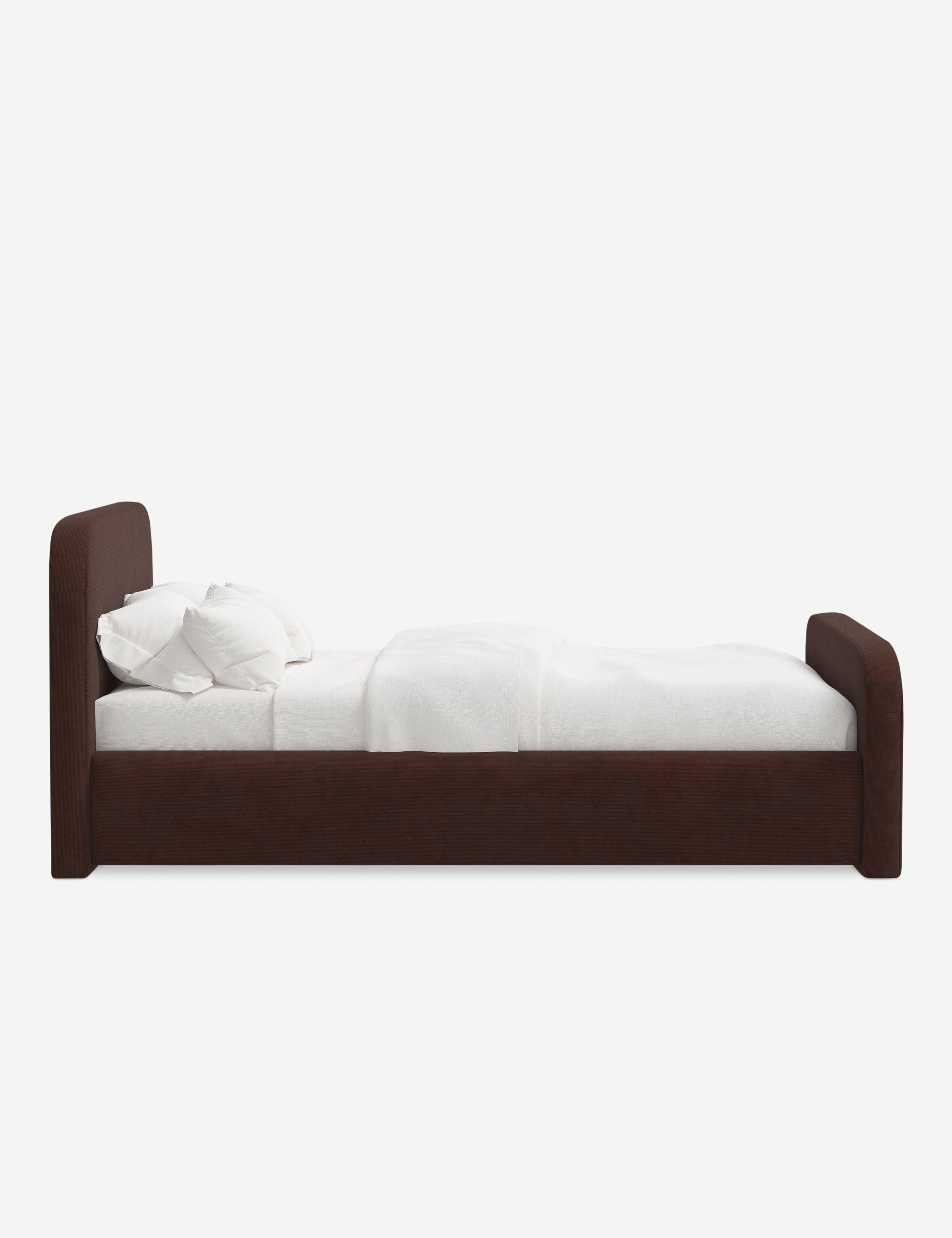 Bela Upholstered Bed | Low Rounded Headboard, Raised Footboard
