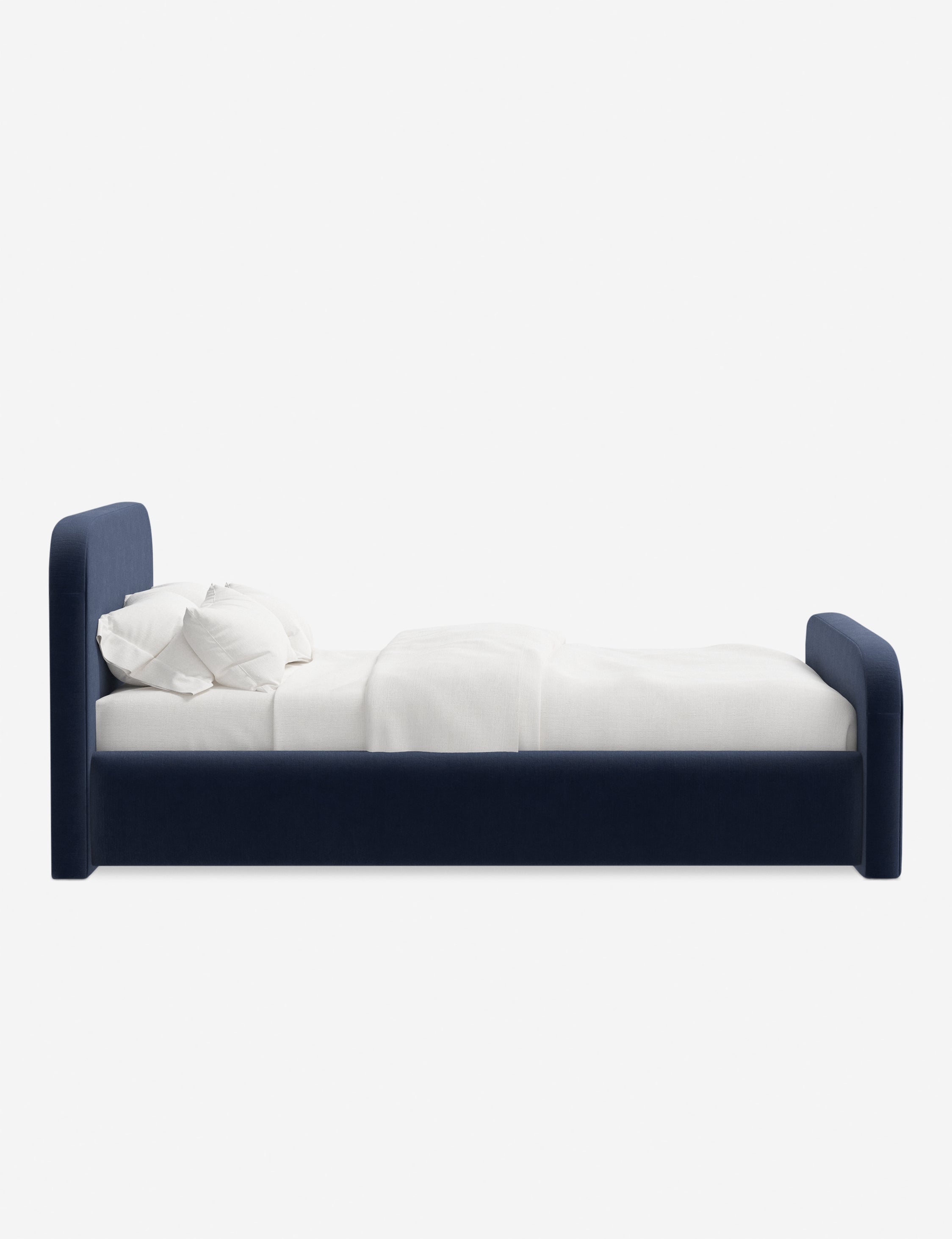 Bela Upholstered Bed | Low Rounded Headboard, Raised Footboard