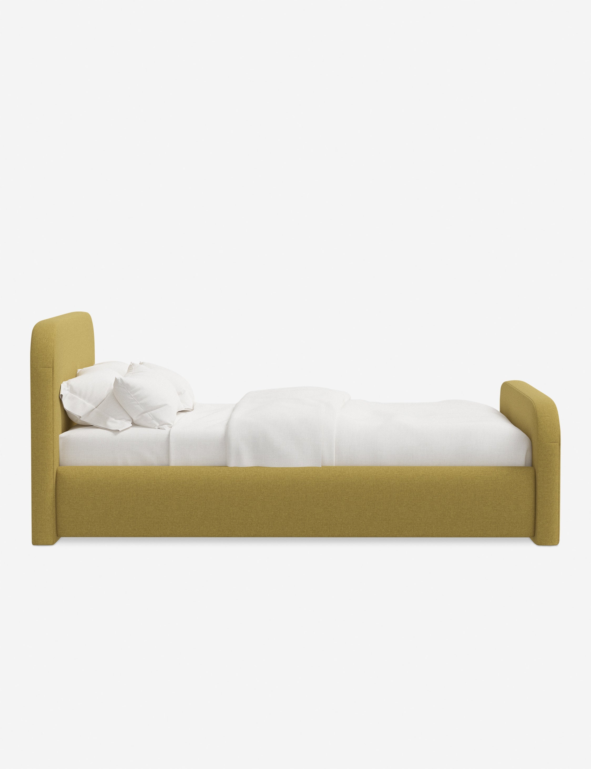Bela Upholstered Bed | Low Rounded Headboard, Raised Footboard
