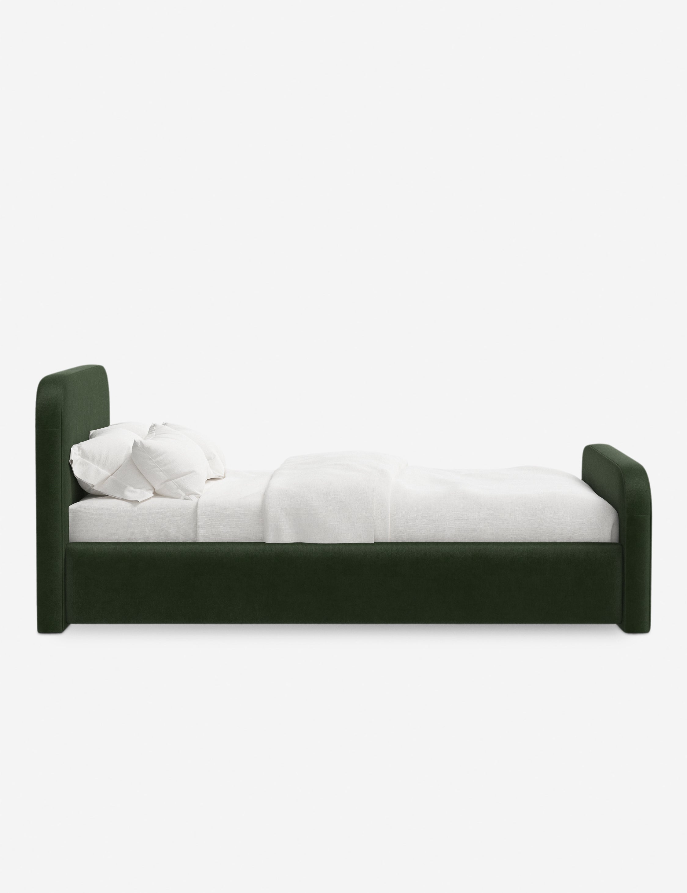 Bela Upholstered Bed | Low Rounded Headboard, Raised Footboard