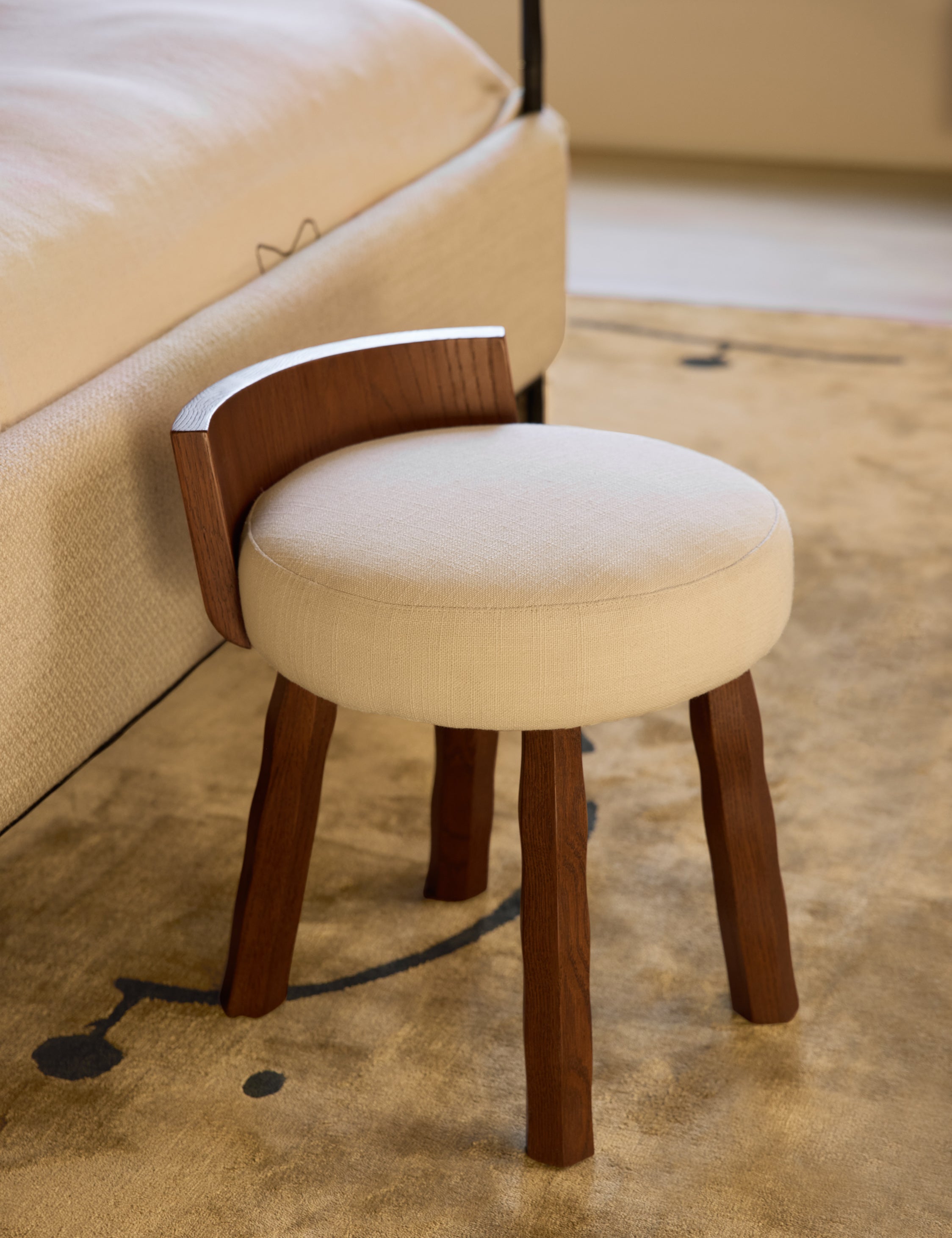 Briar Stool | Round Cushioned Seat, Solid Wood Legs