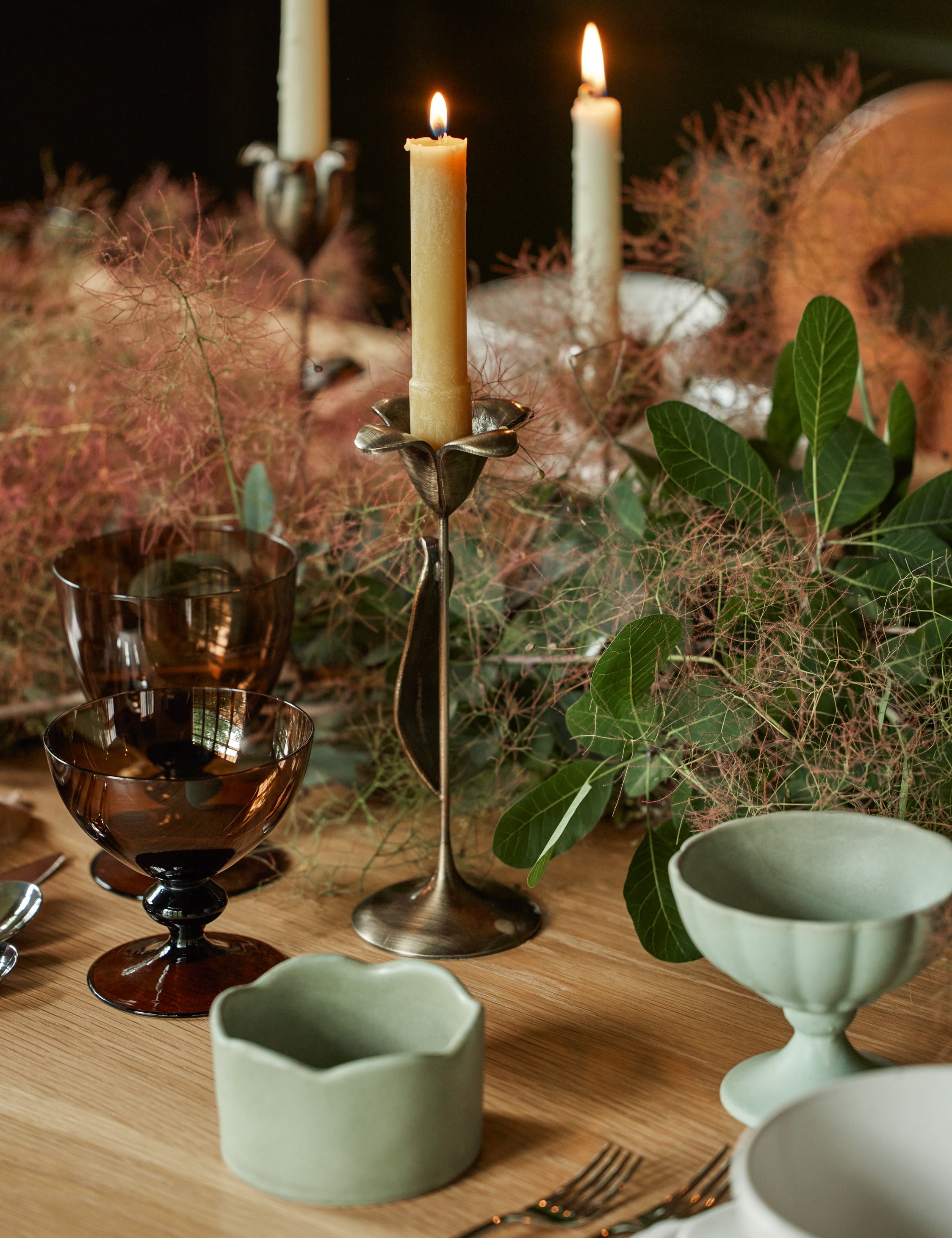 Olivia Candlestick Set | Handcrafted Bronze Floral Design