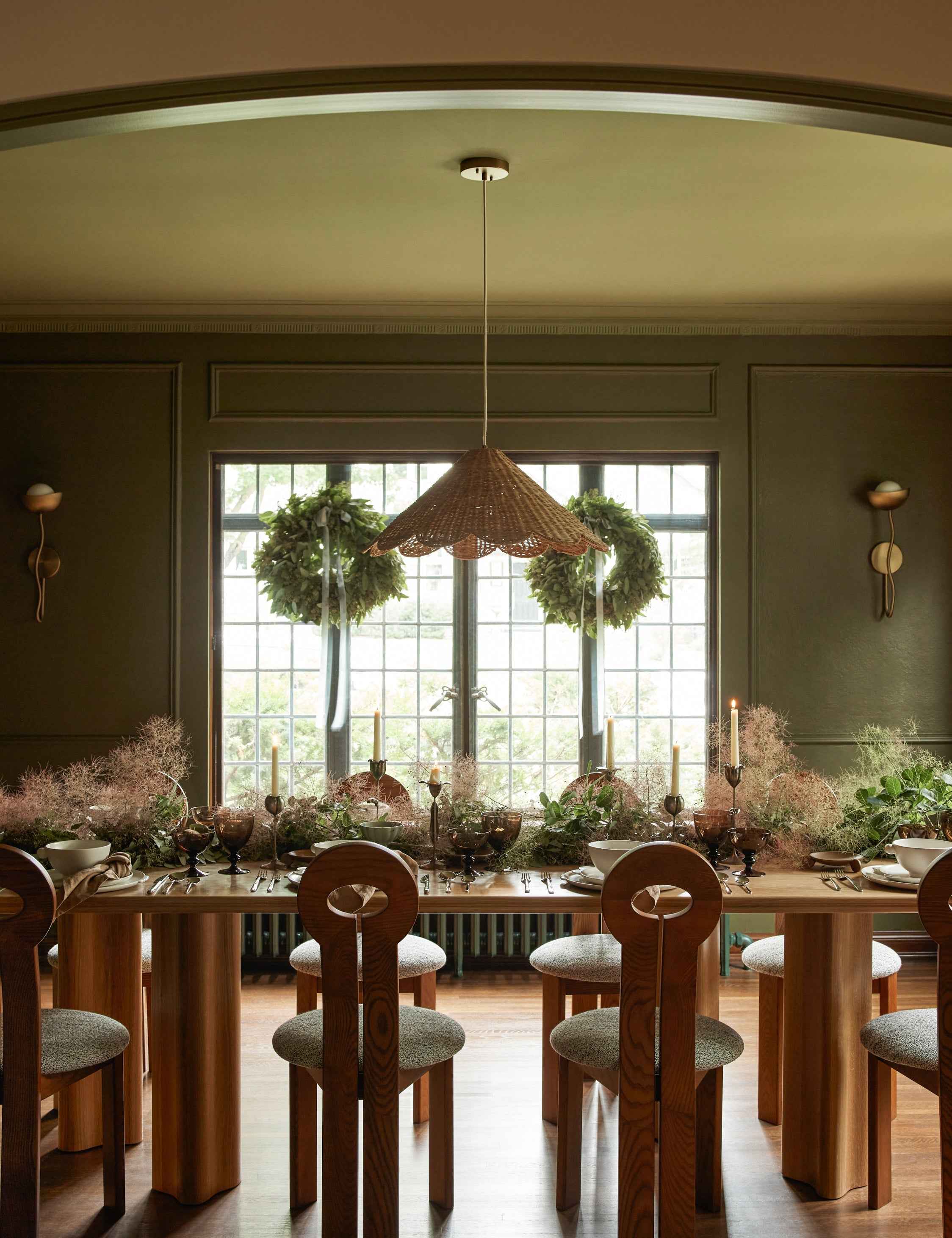 Maro Tapered Pendant Light | Woven Rattan Shade, Antique Brass Finish