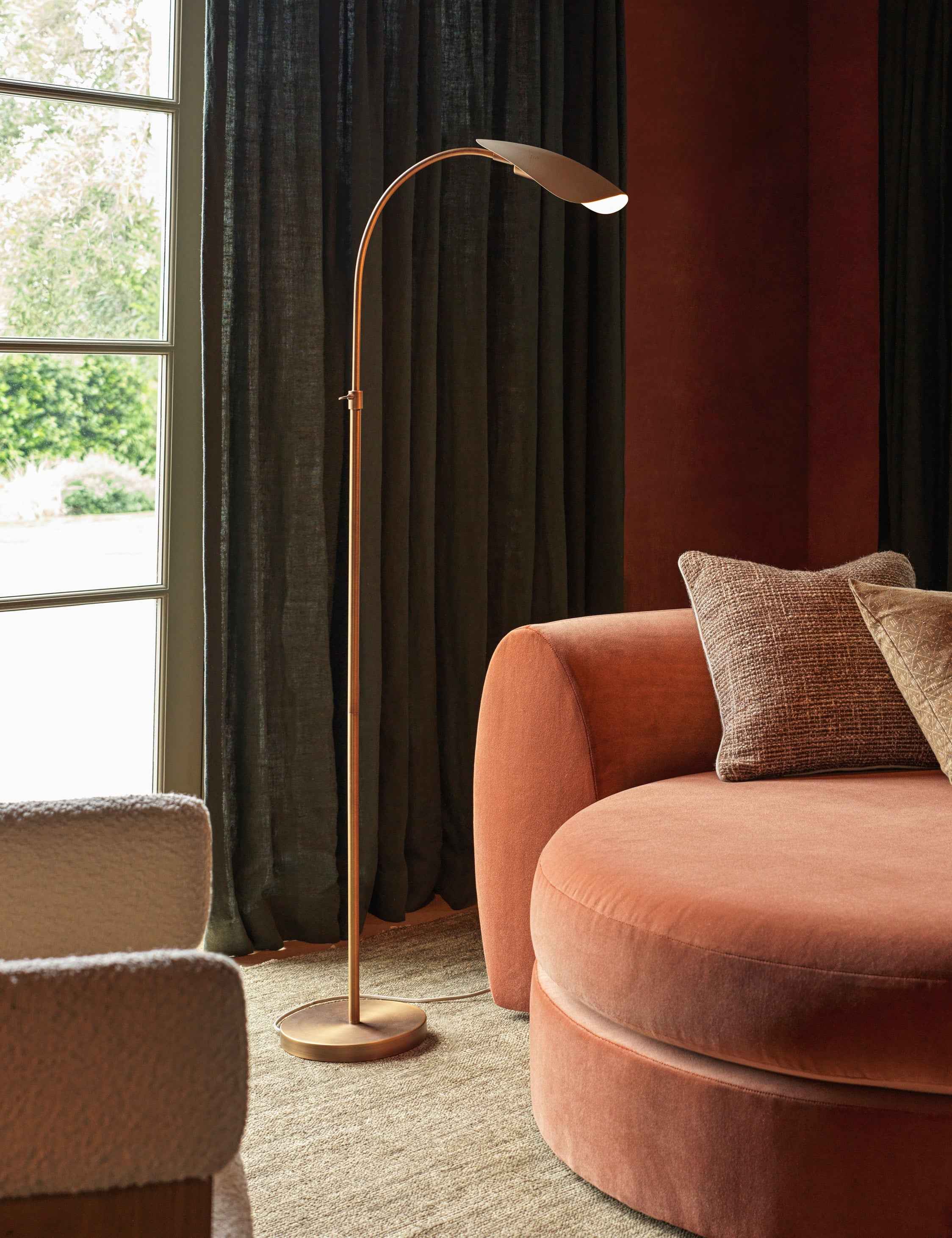 Brio Task Floor Lamp | Adjustable Shade, Cream-on-Brass Finish