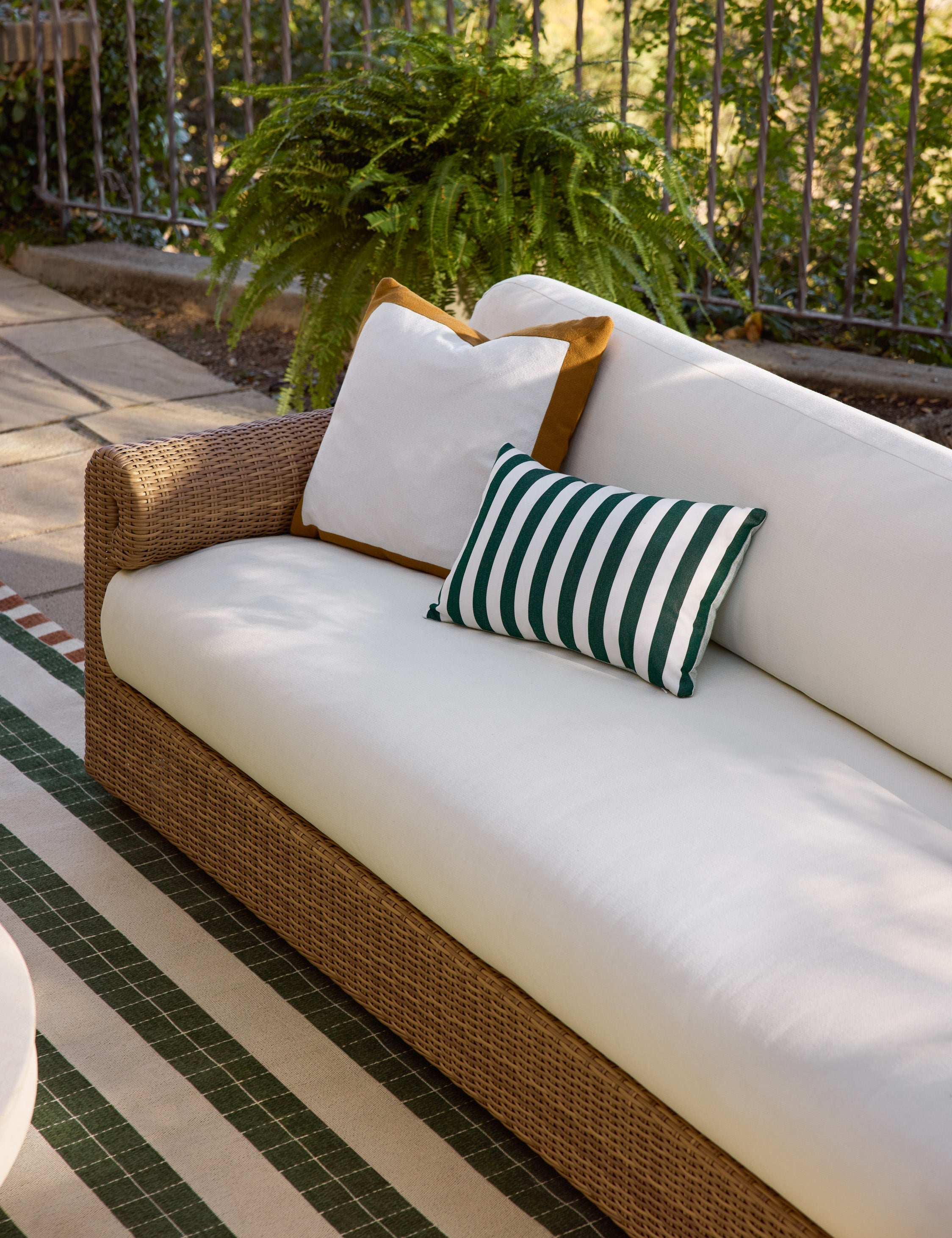 Amica Outdoor Pillow | Colorful Border, Antique White Center