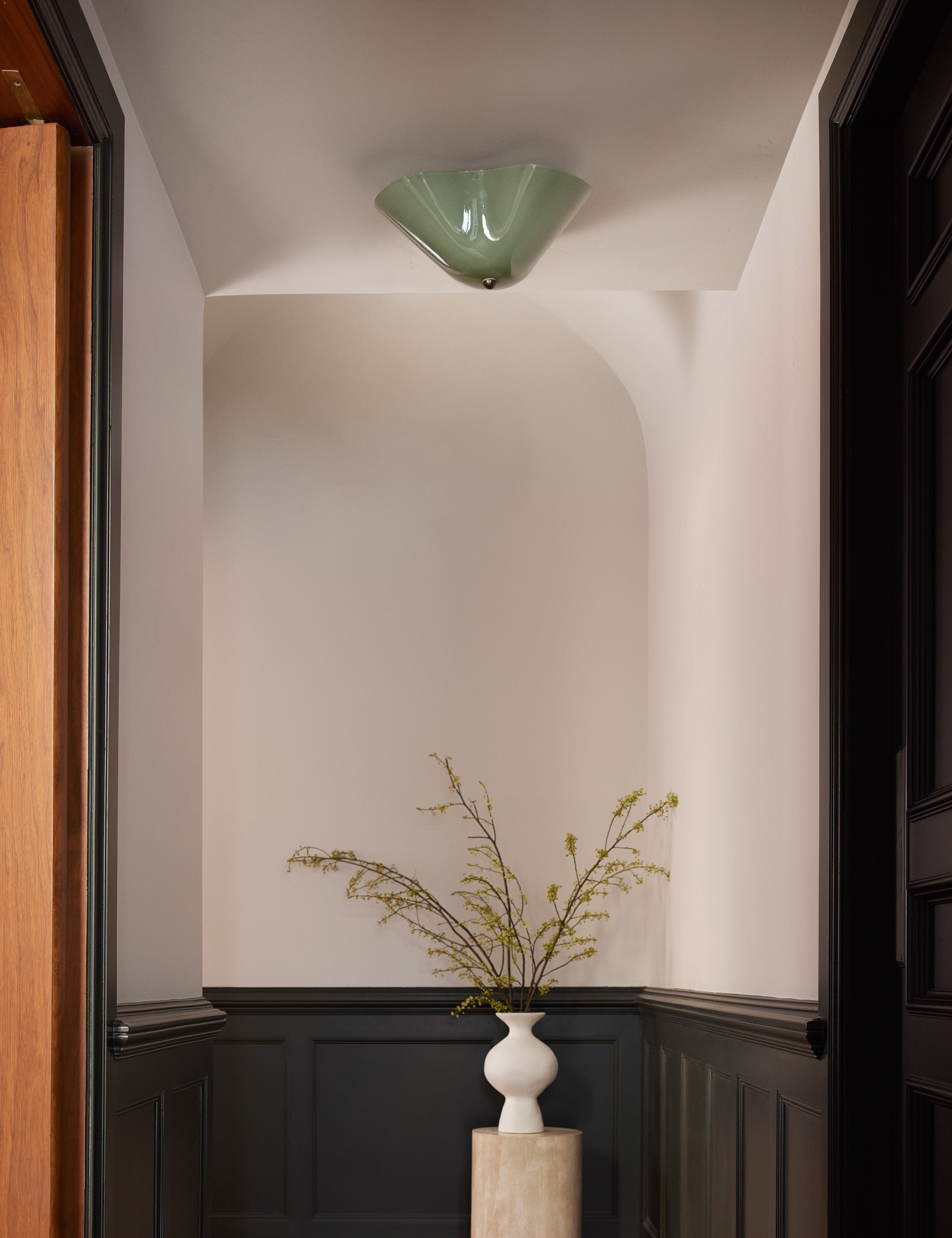 Raven Flush Mount Light | Colored Glass Shade, Brass Accents