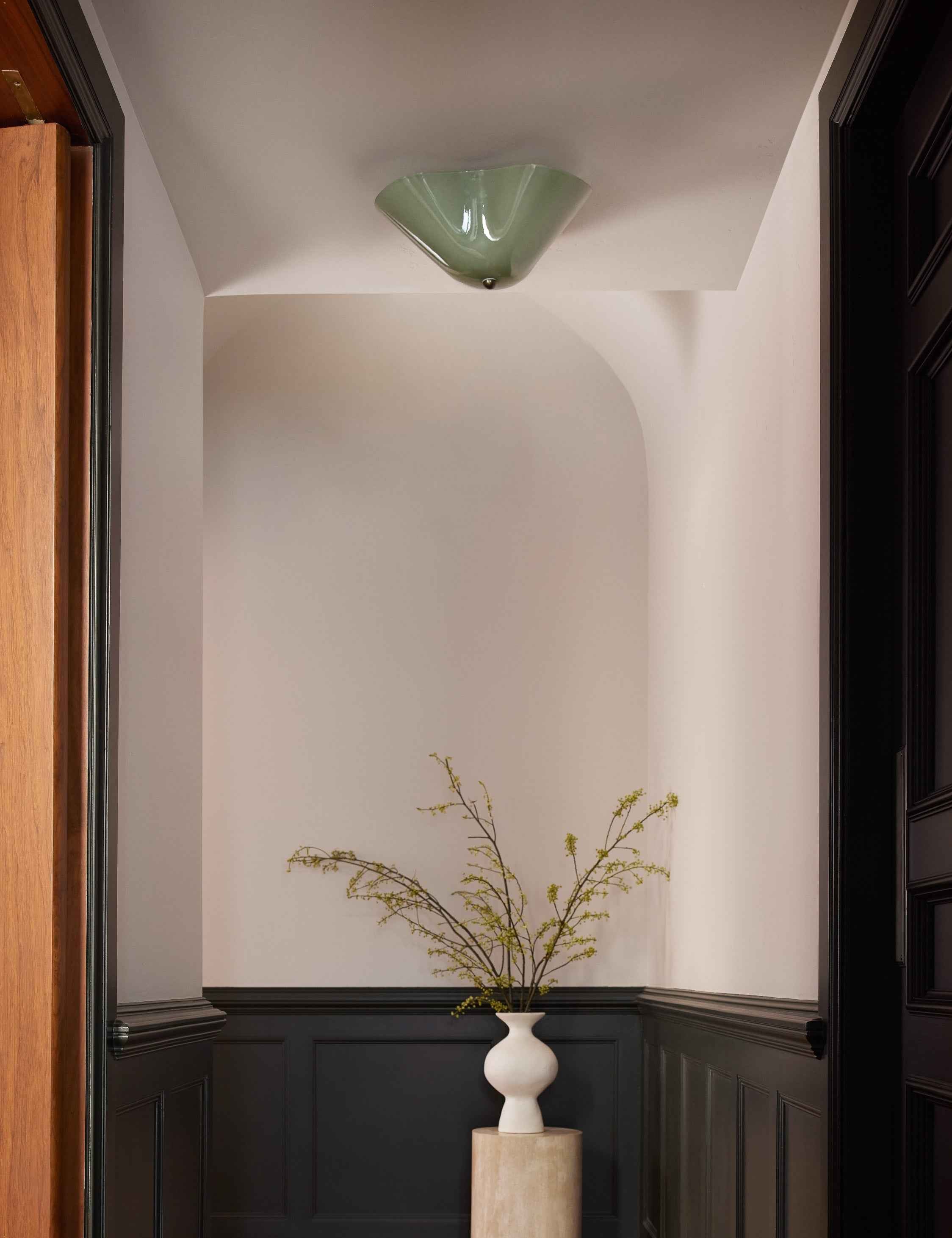 Raven Flush Mount Light | Brass Accents, Colored Glass Shade