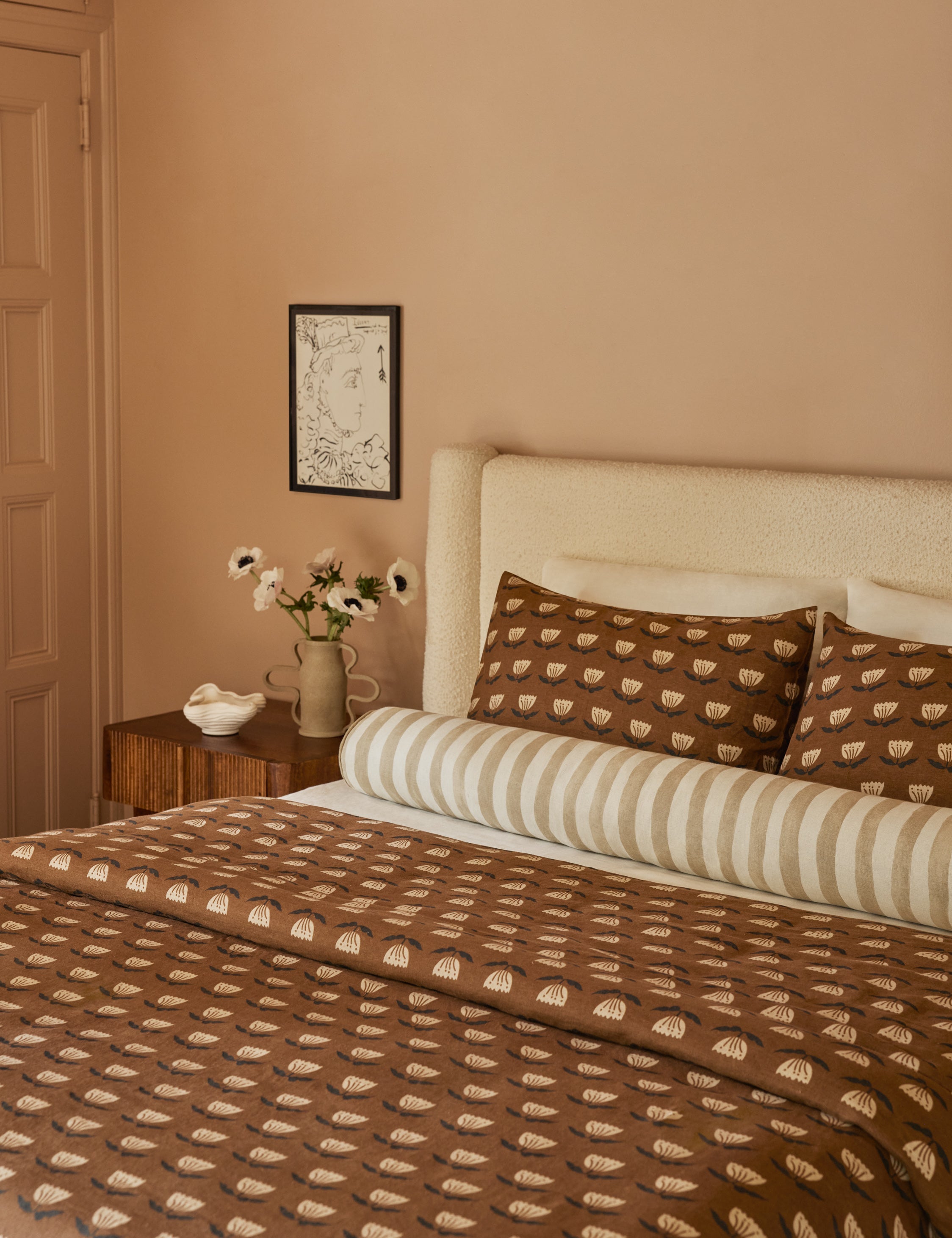 Bello Long Bolster Pillow | Painterly Stripe Linen, Oversized