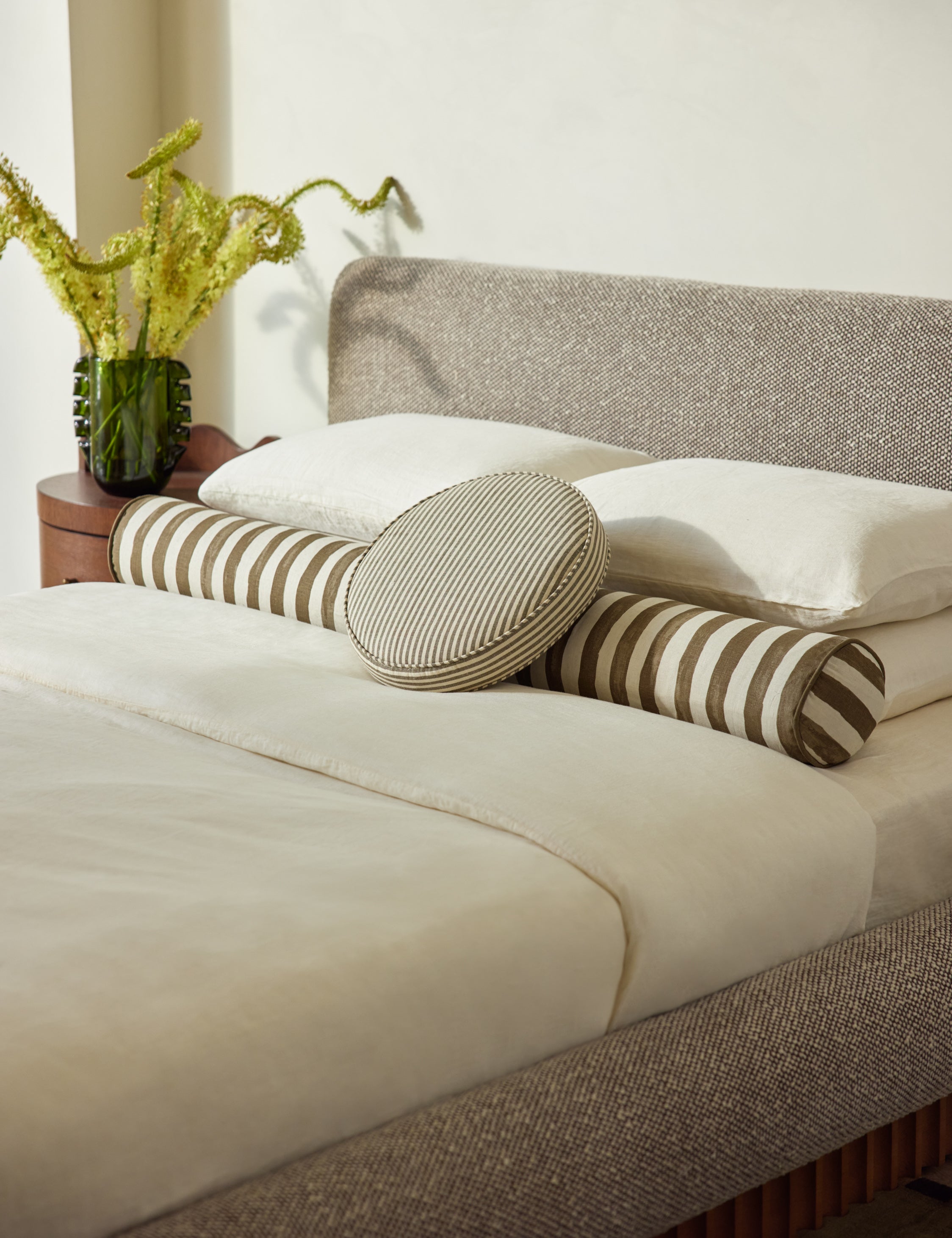 Bello Long Bolster Pillow | Painterly Stripe Linen, Oversized