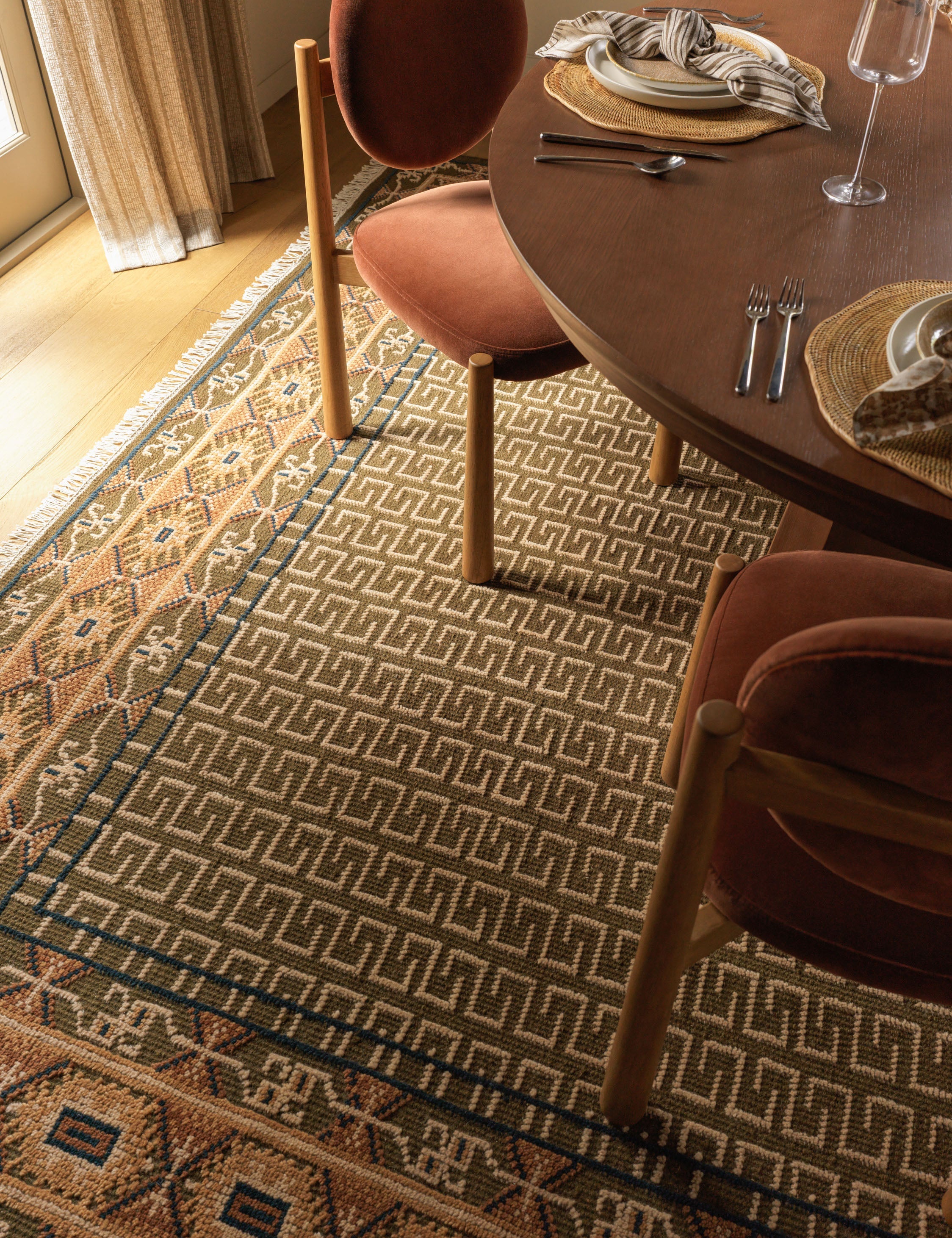 Mira Hand-Knotted Wool Rug | Traditional Pattern, Fringe Detail