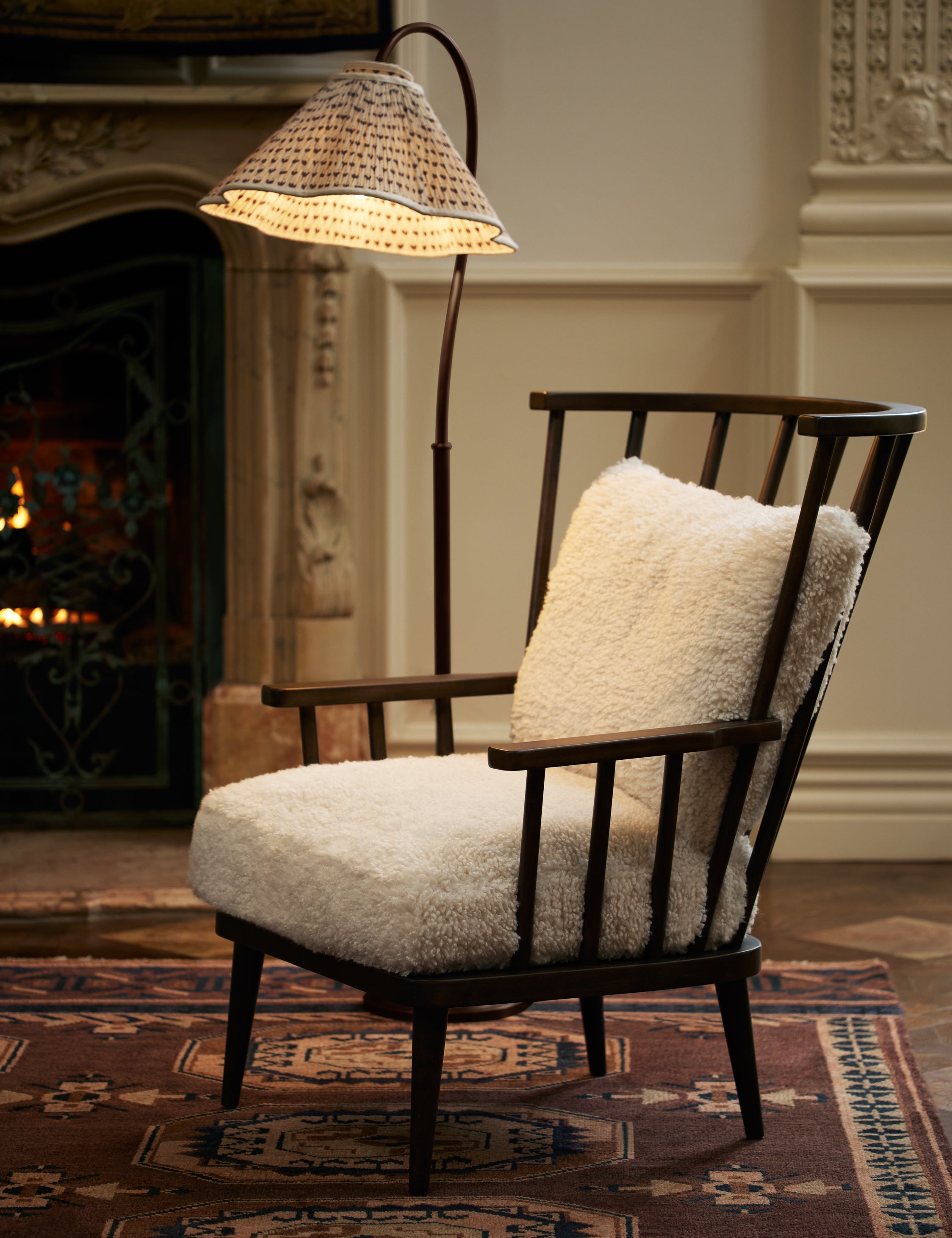 Juno Floor Lamp | Gooseneck Design, Floral Pleated Shade