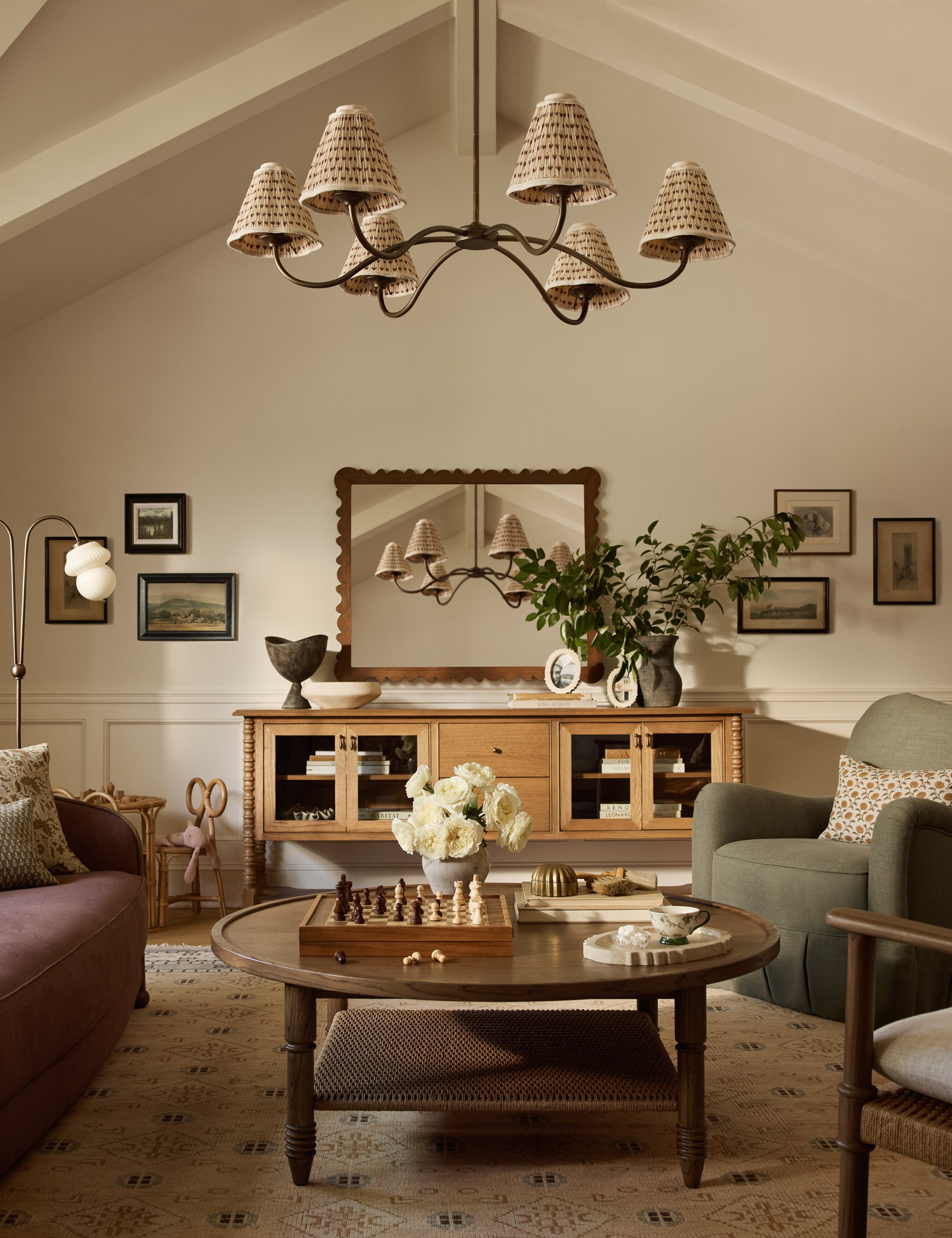 Juno Chandelier | Floral Print Pleated Shades