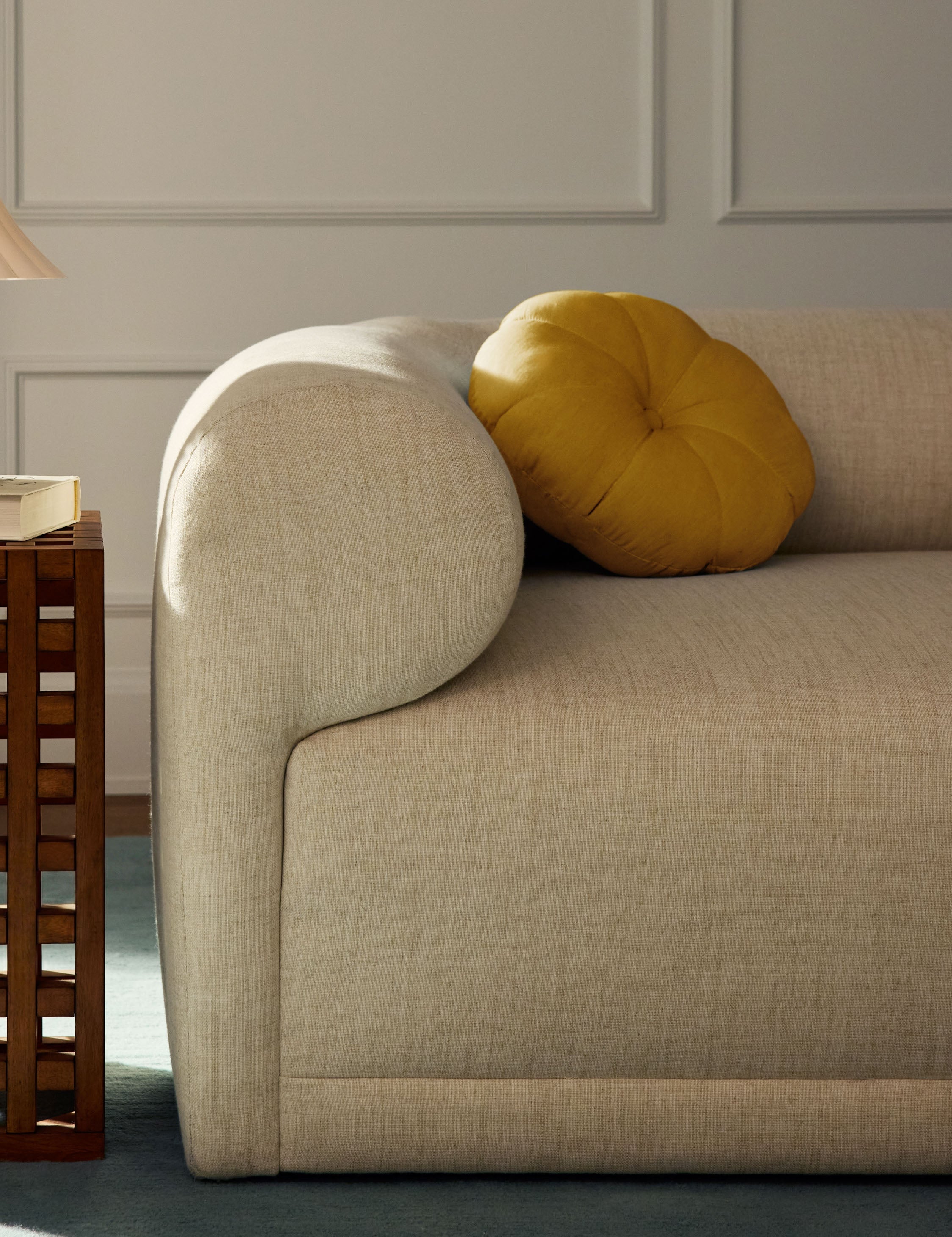 Luna Round Pillow | Soft Floral Design, Button Tufted