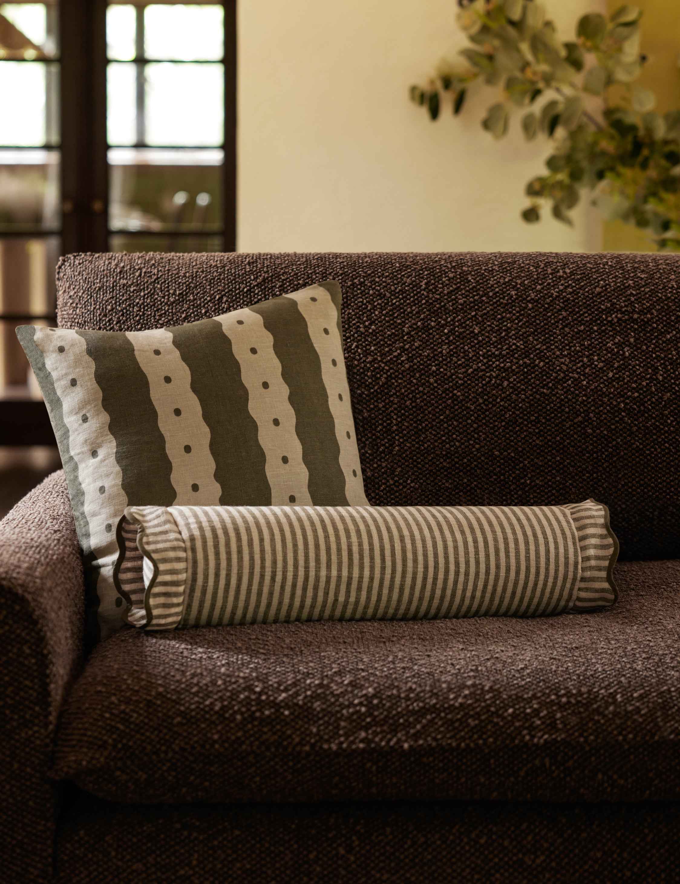 Lani Bolster Pillow | Striped Linen with Dramatic Flange