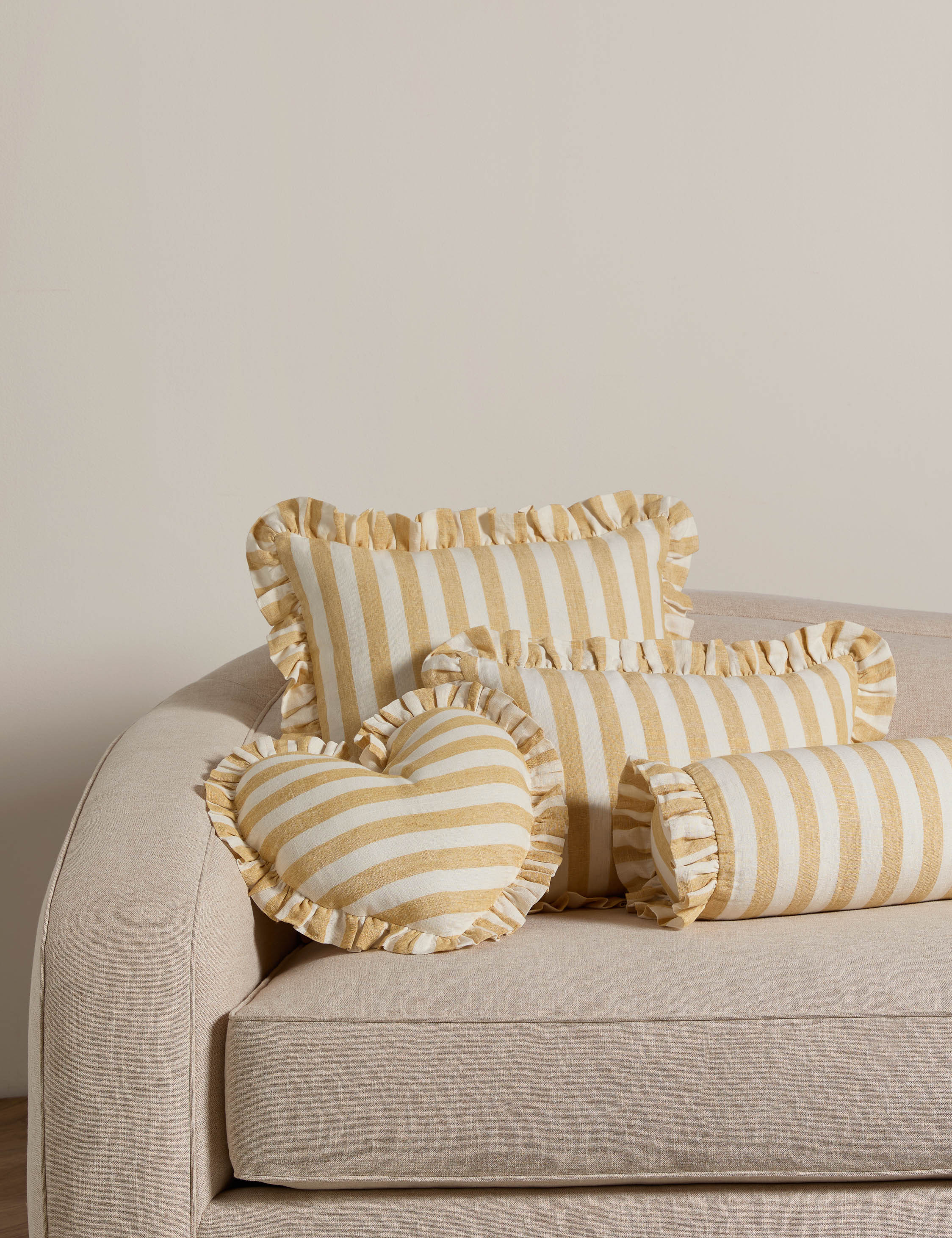 Bello Linen Bolster Pillow | Striped Design, Ruffled Ends